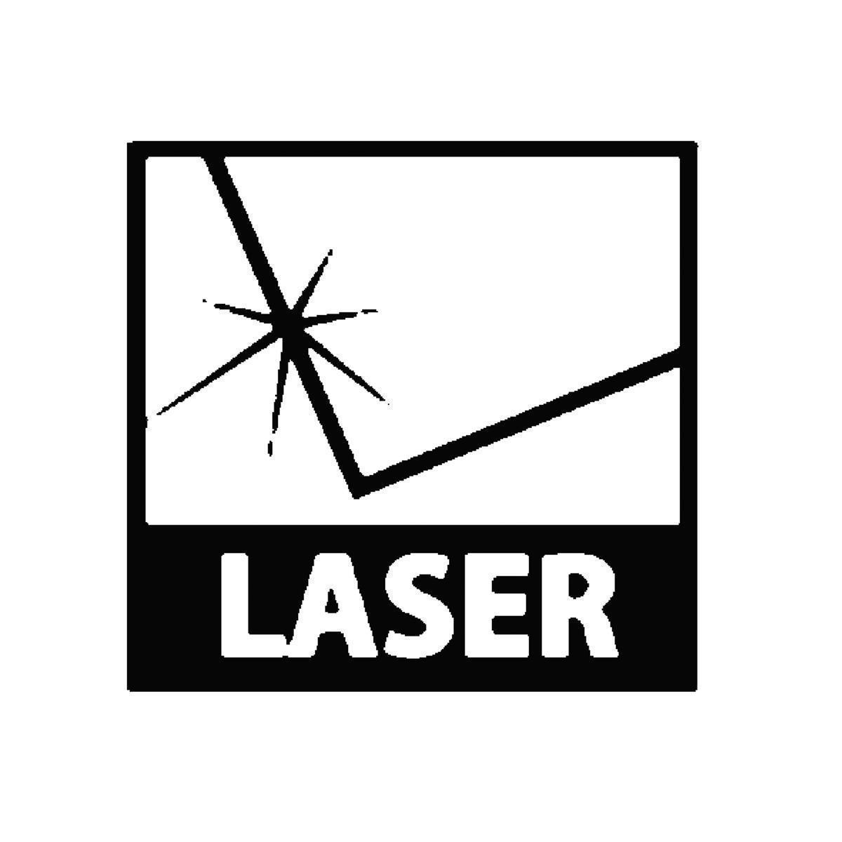 Znak ostrzegawczy lasera z czarną ramką, symbolem gwiazdy i słowem LASER.