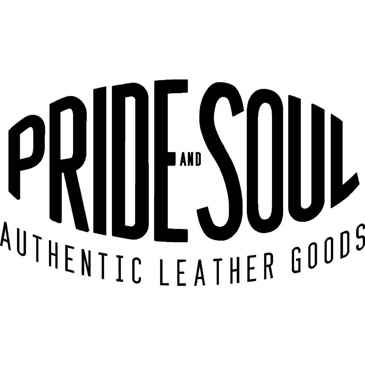 Das Logo von Pride and Soul. Der Text lautet 'Pride and Soul' und 'Authentic Leather Goods'.