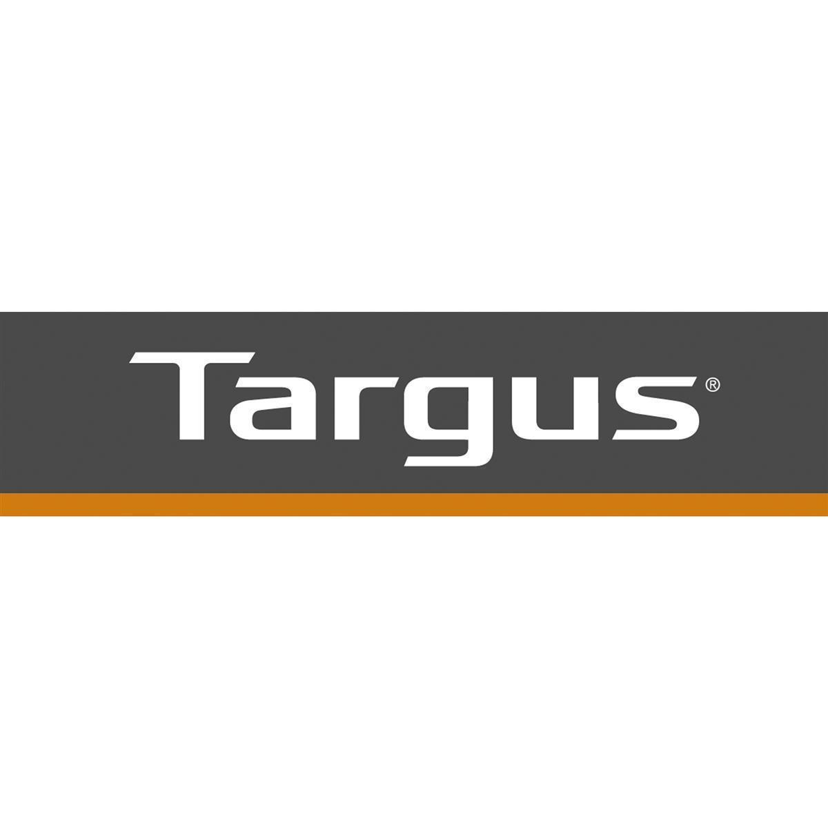 Targus-Logo auf dunklem, grauem Hintergrund mit einer orangefarbenen horizontalen Linie.