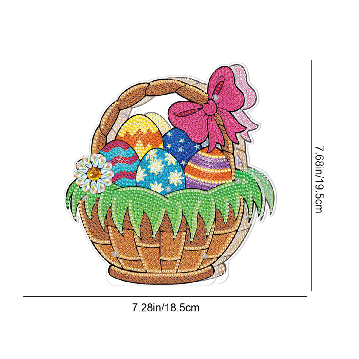 Osterkorb mit bunten Eiern und rosa Schleife.
