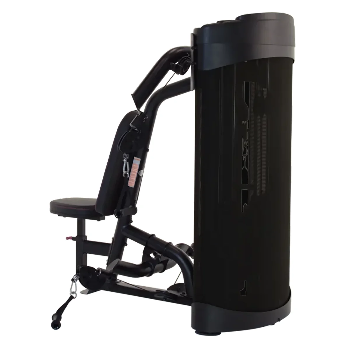 Schwarze Gewichtsmaschine mit Sitz und Griffen mit Inspire-Logo.