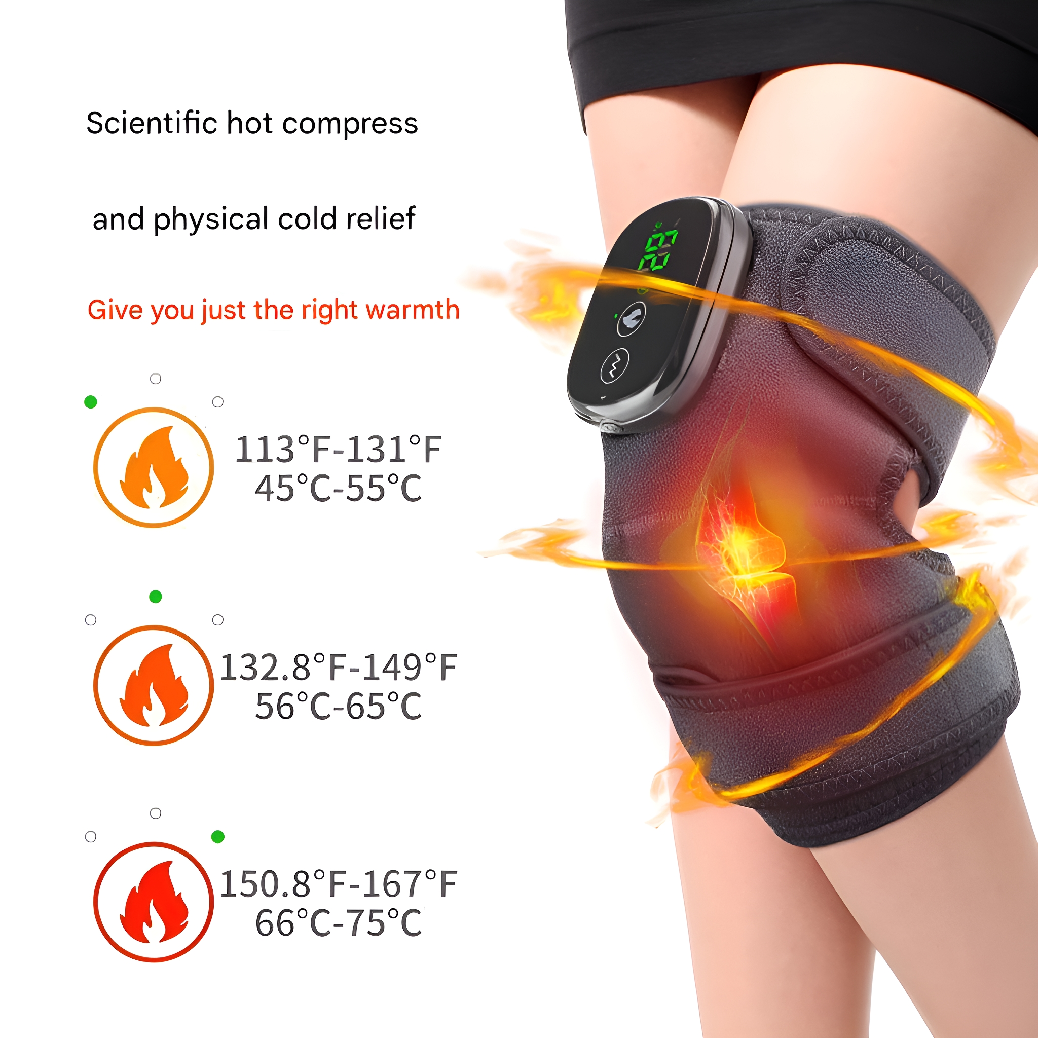 Eine Kniebandage mit Digitalanzeige und Temperatureinstellungen.