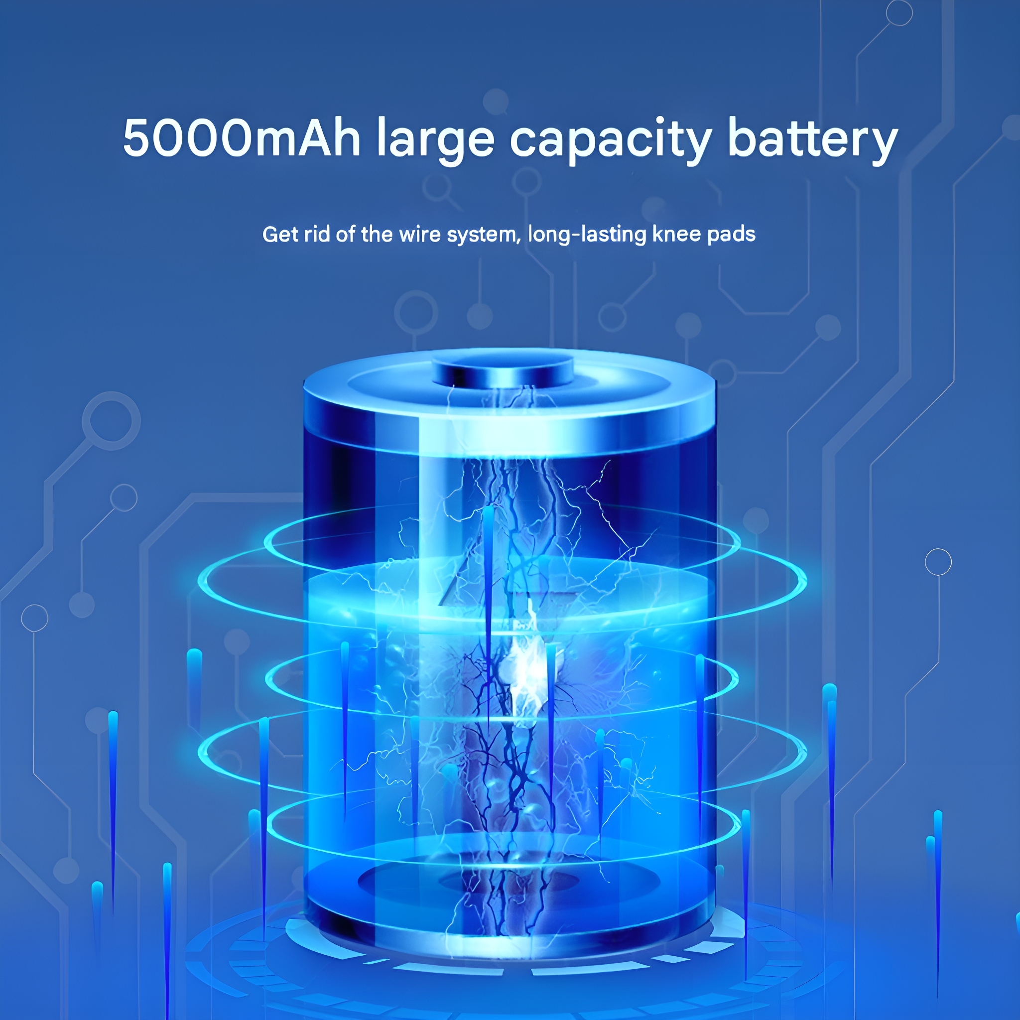 Batteriegrafik mit blau leuchtenden Linien, die Energie anzeigen.