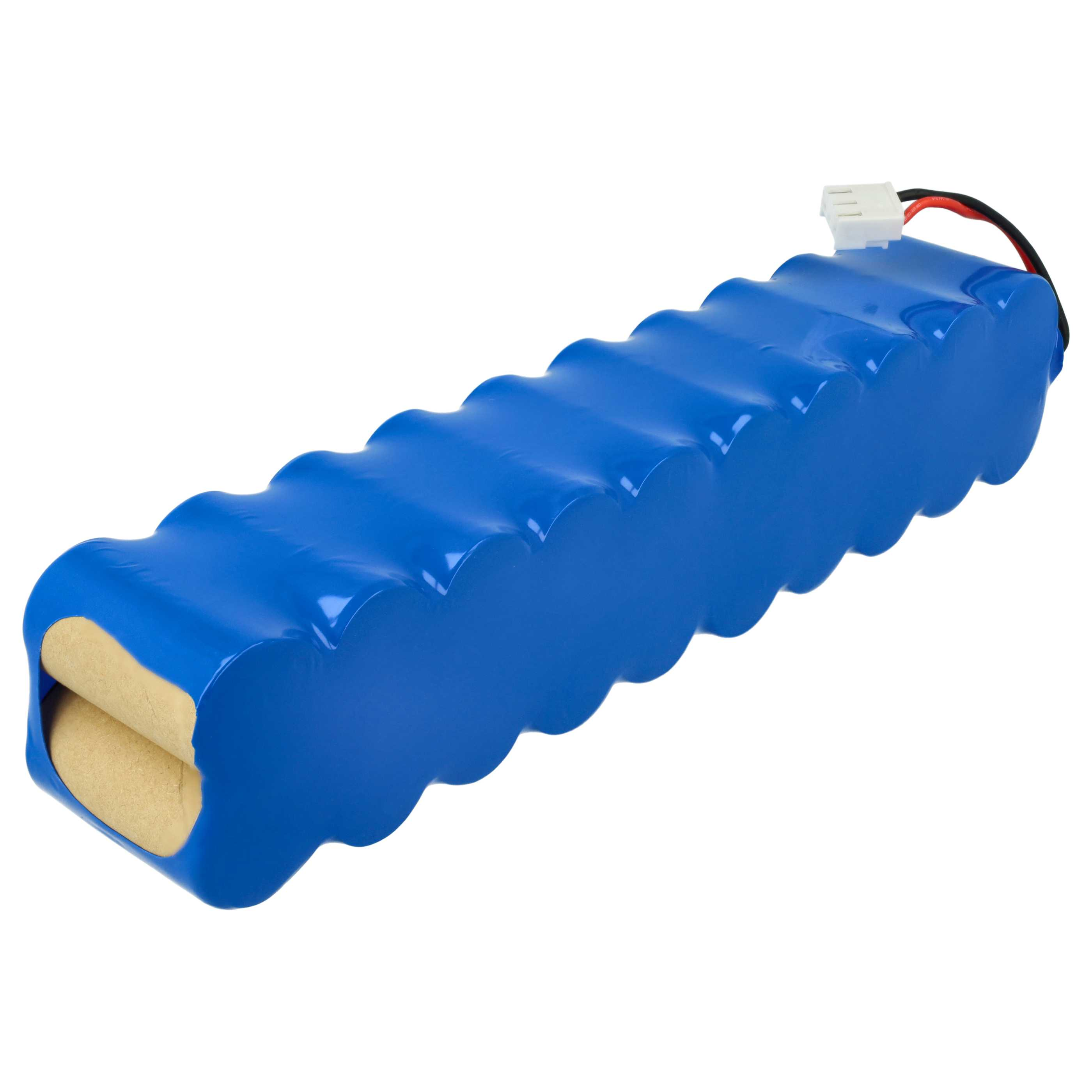 Ein blaues Akkupack. Es hat eine gebogene Form und ist auf weißem Hintergrund isoliert.