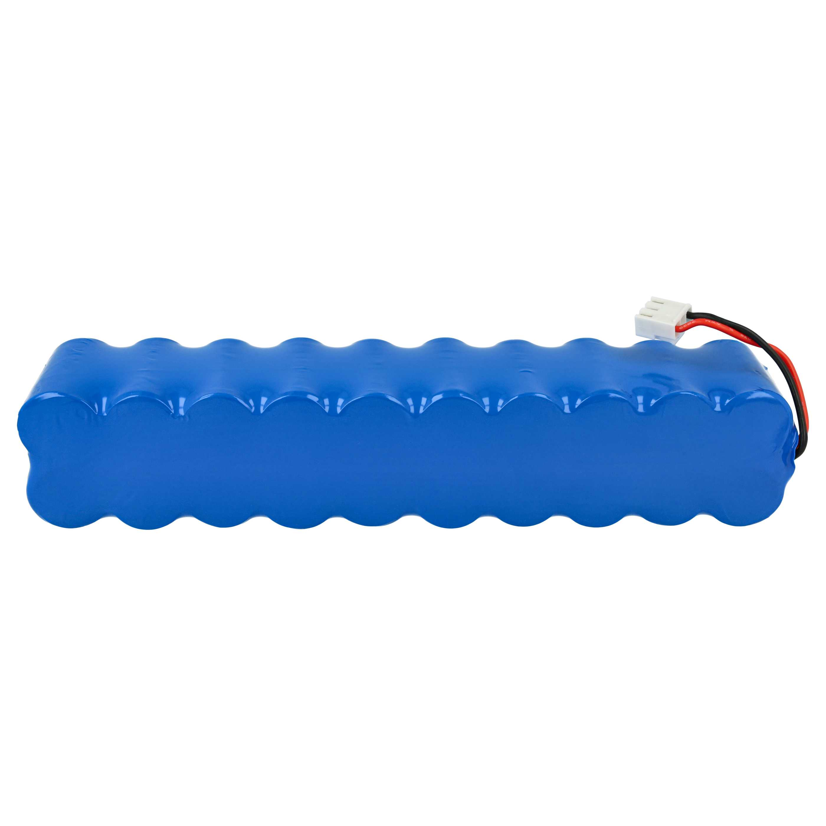 Blauer Akku-Pack mit geriffeltem Design, weißer Hintergrund.