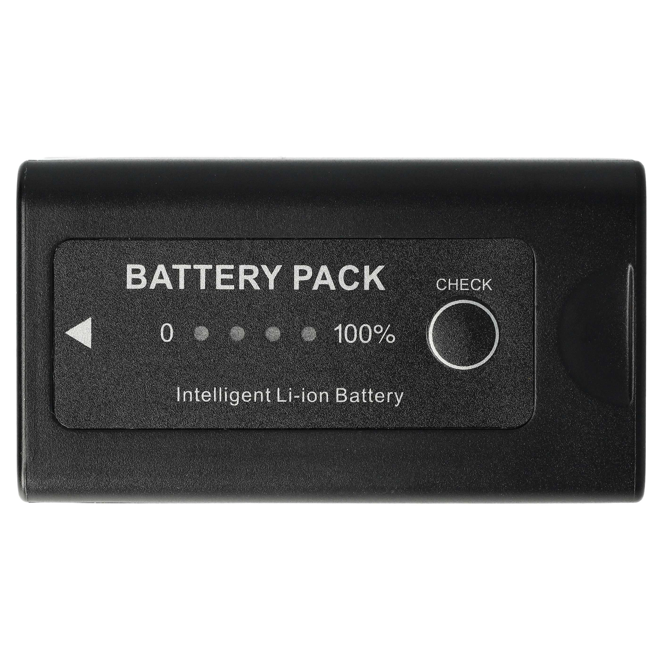 Ein schwarzer Akku mit einem Display, das 100 % Ladung anzeigt. Es steht 'Battery Pack' drauf.