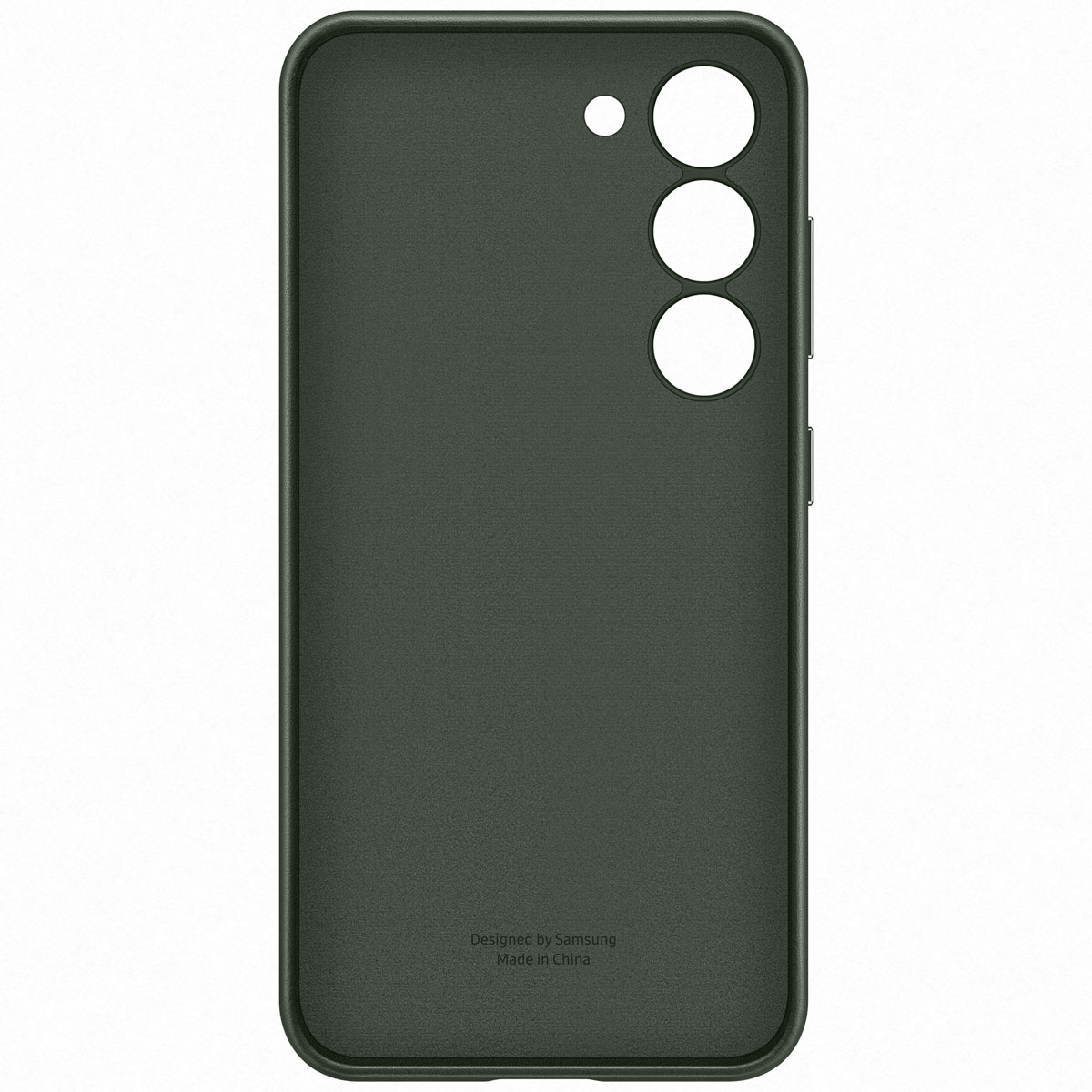 Interno della custodia verde con fori per fotocamera e logo Samsung.