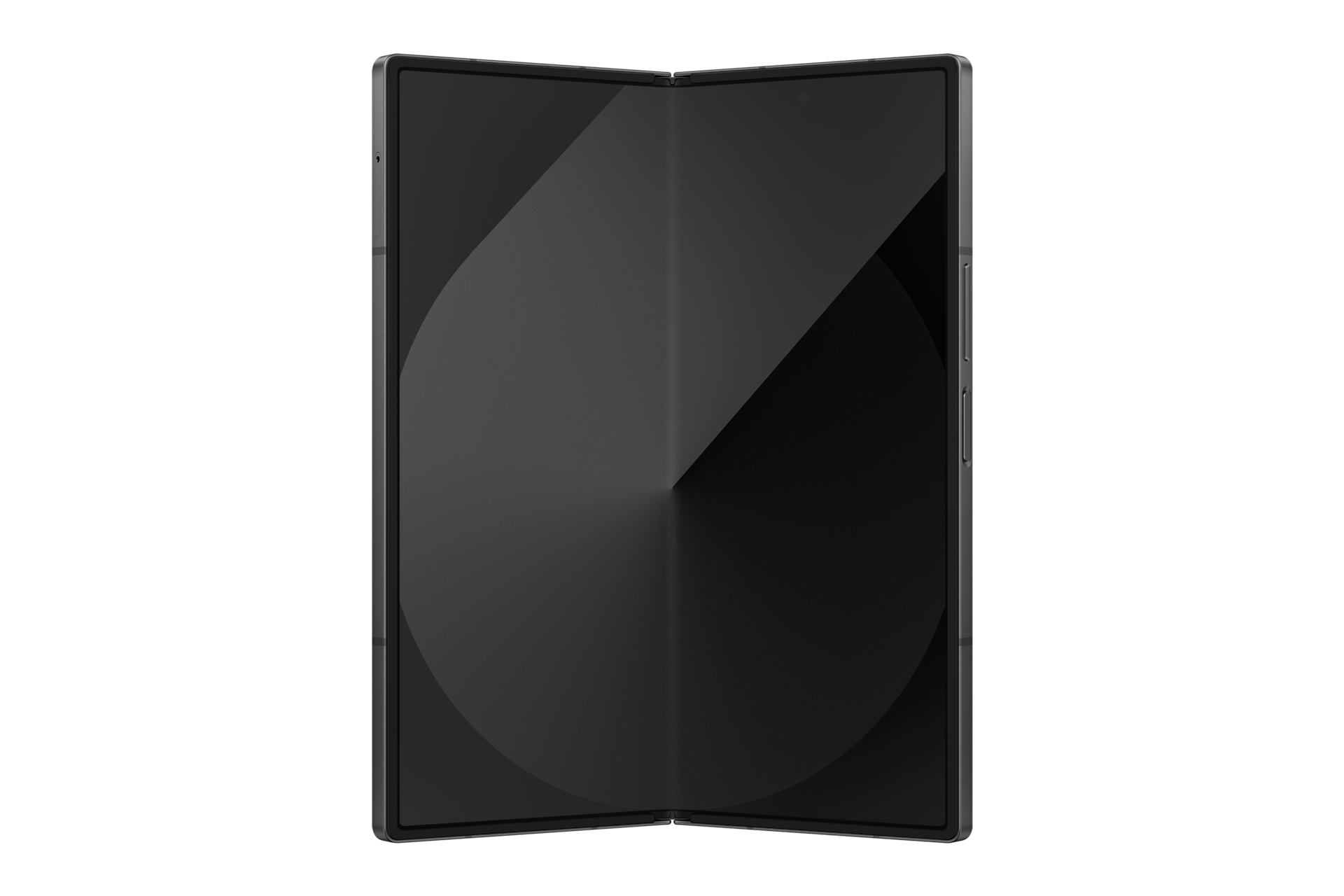 Złożony czarny telefon. Ekran jest widoczny, odbijając światło.