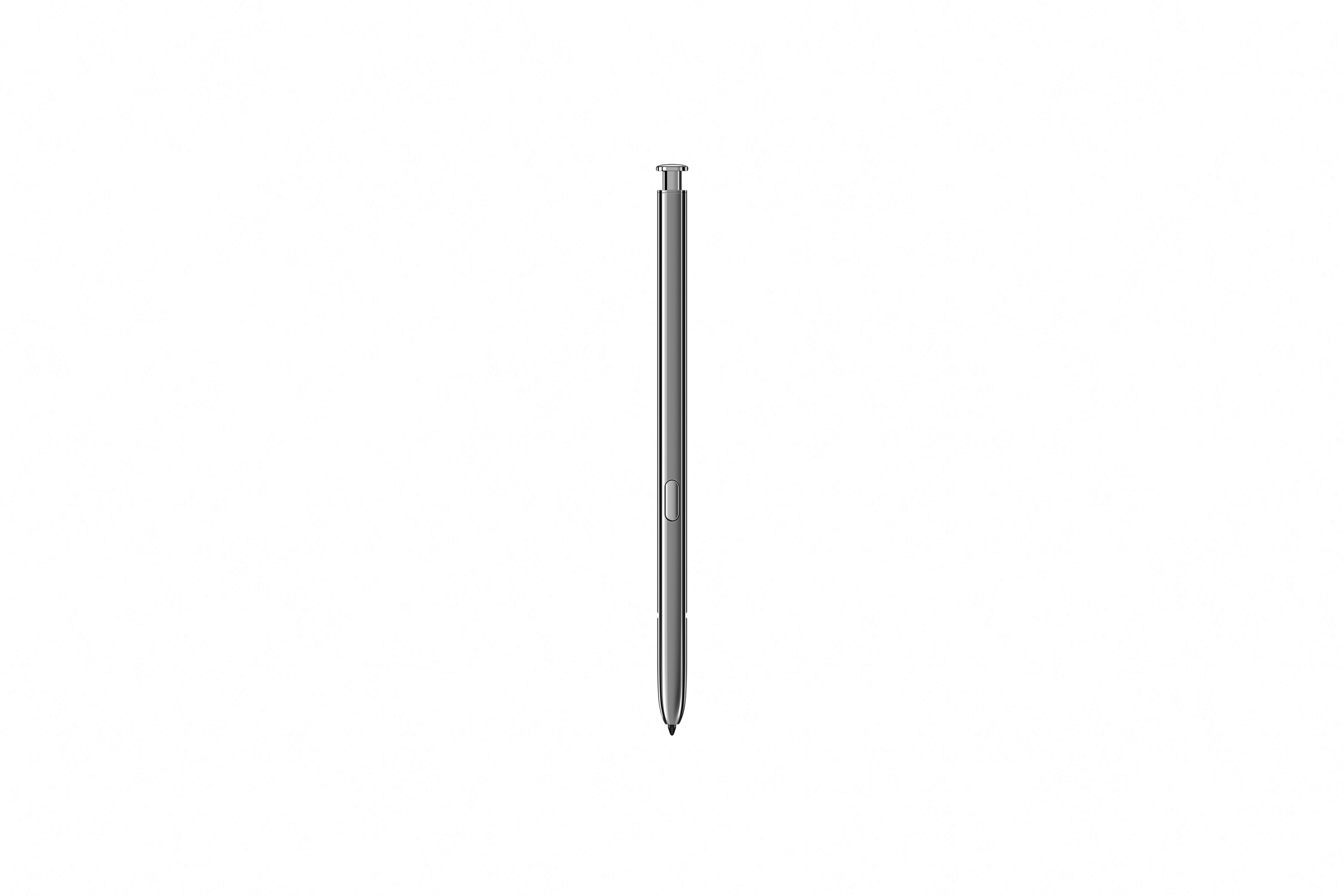 Eingabestift, schwarz mit silberner Spitze. Weißer Hintergrund.