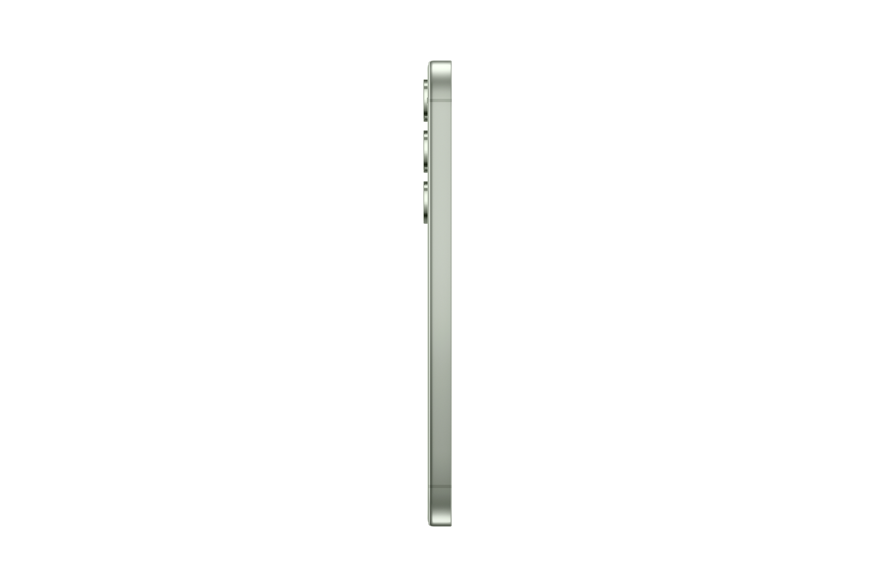 Zijaanzicht van groene smartphone. Strak design met camerabult en knoppen.