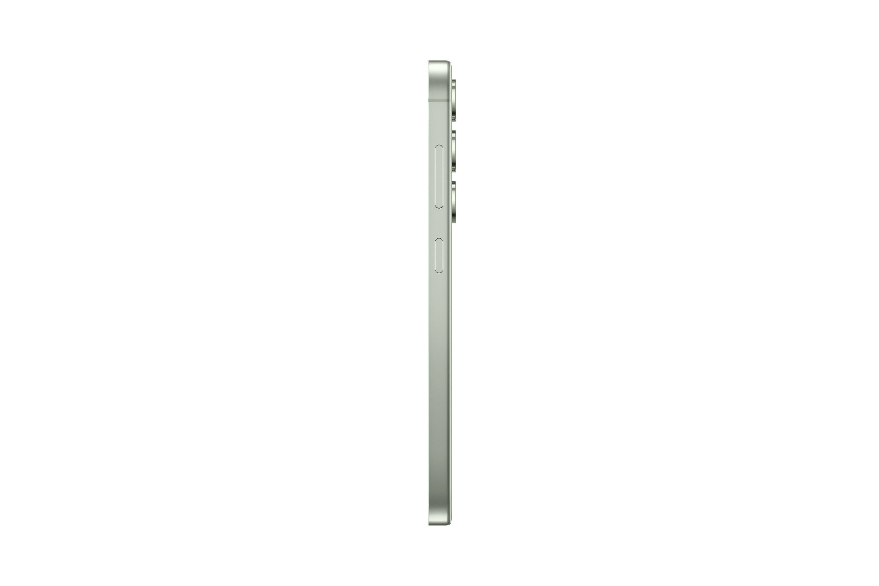 Een zijaanzicht van een groene smartphone tegen een witte achtergrond.
