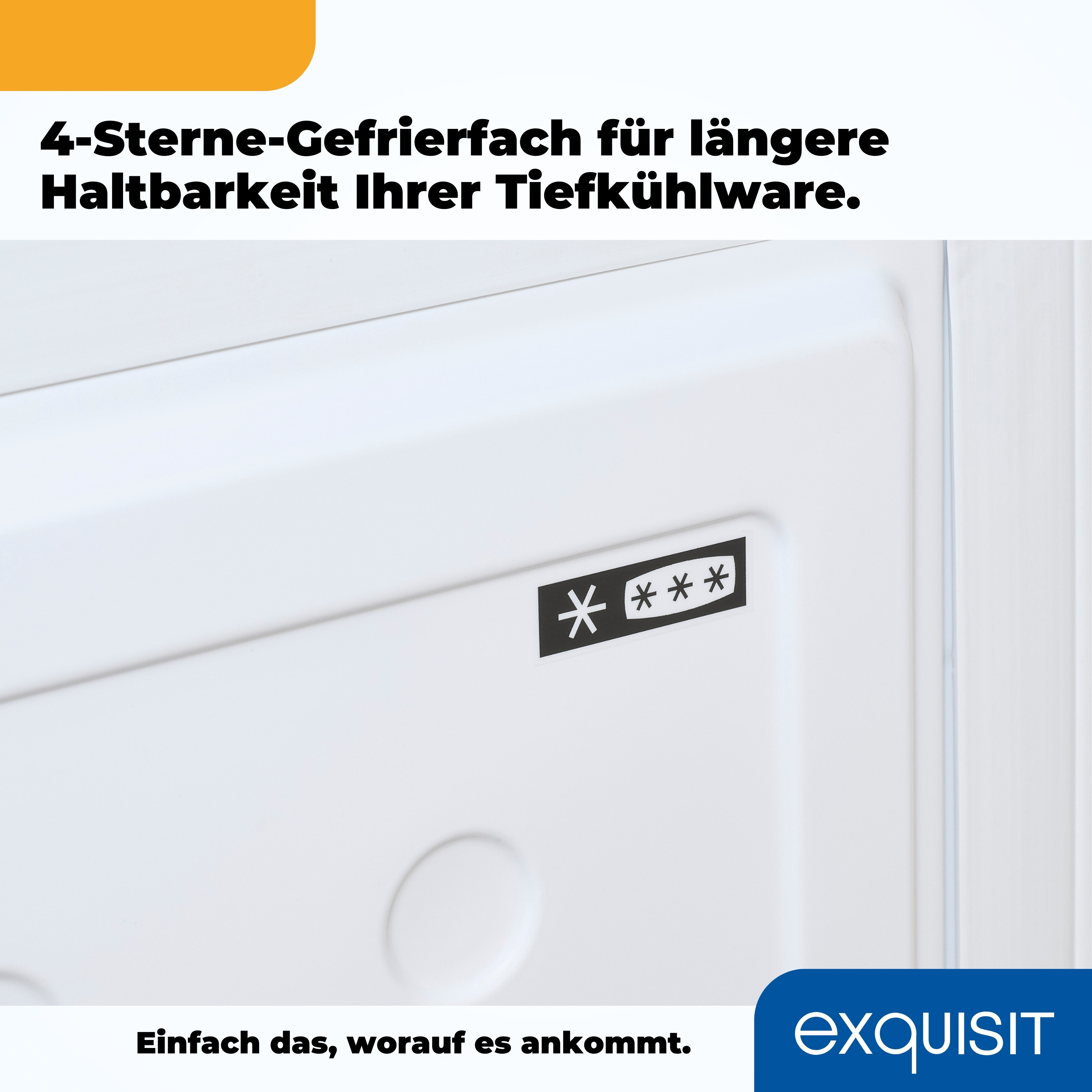 Nahaufnahme einer Gefriertür, weiß mit einem Symbol, das 4 Sterne zeigt.