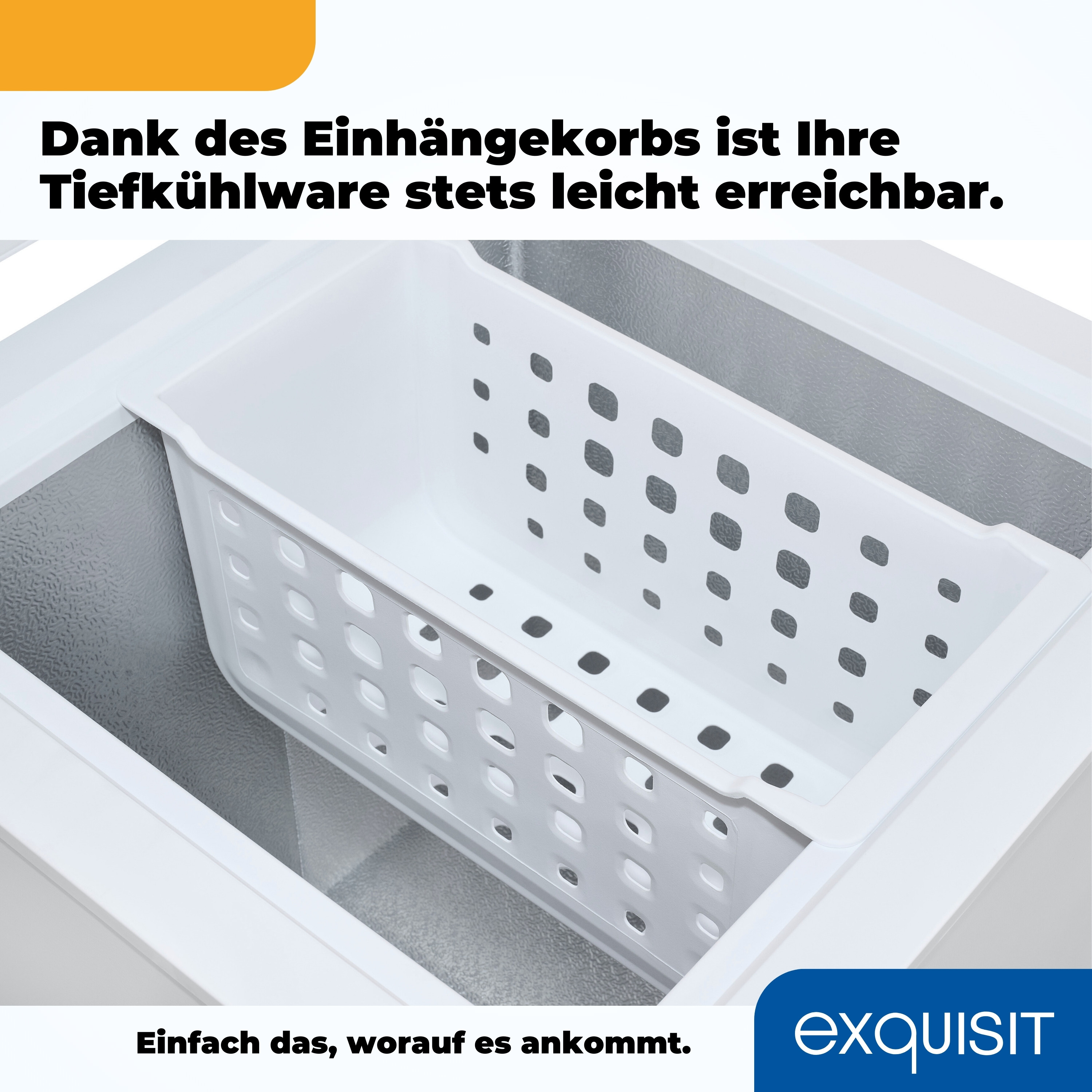 Weißer Gefrierraum mit weißem Hängekorb.