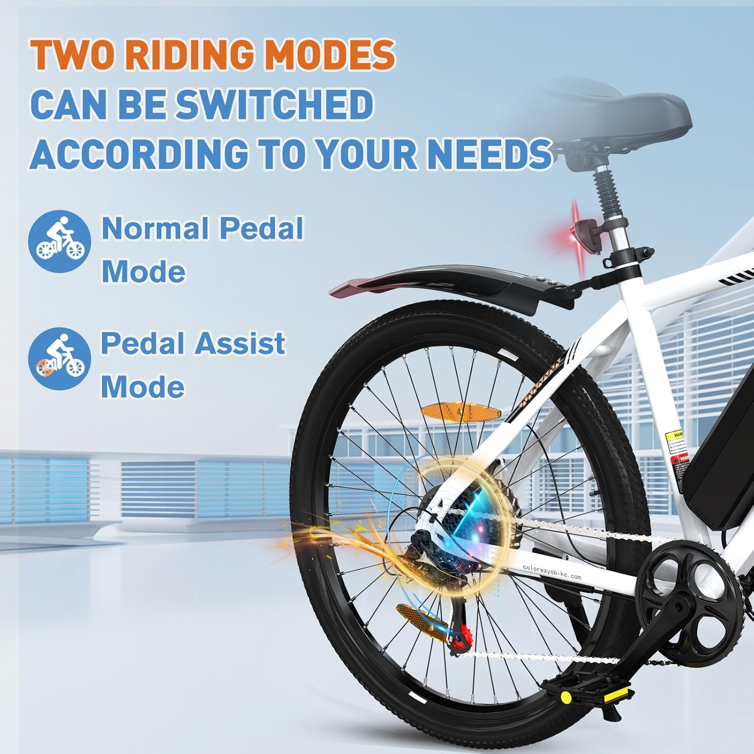 Bicicleta eléctrica con texto sobre modos de conducción.