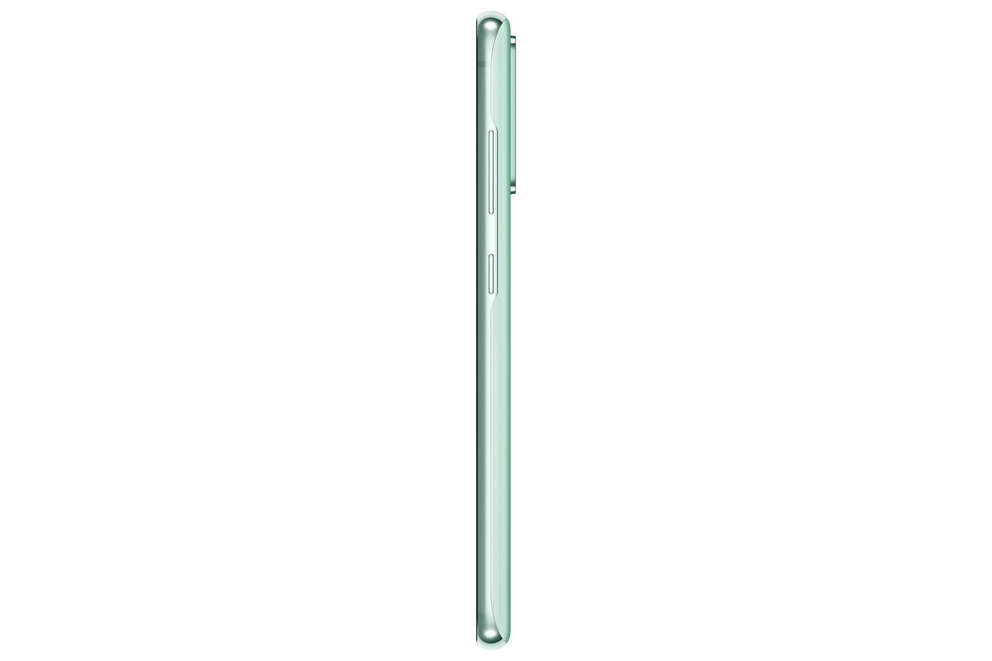 Seitenansicht eines mintgrünen Smartphones. Tasten sind sichtbar.