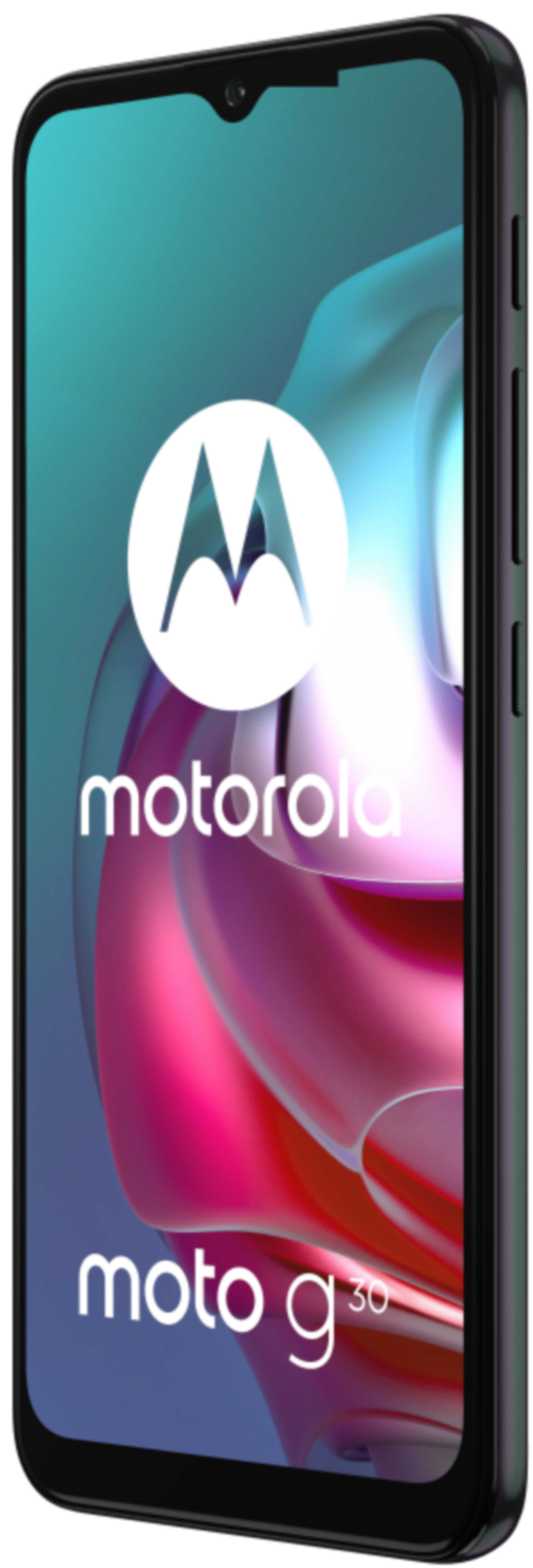 Teléfono Motorola negro y verde con el logotipo de Motorola, sobre un fondo degradado.