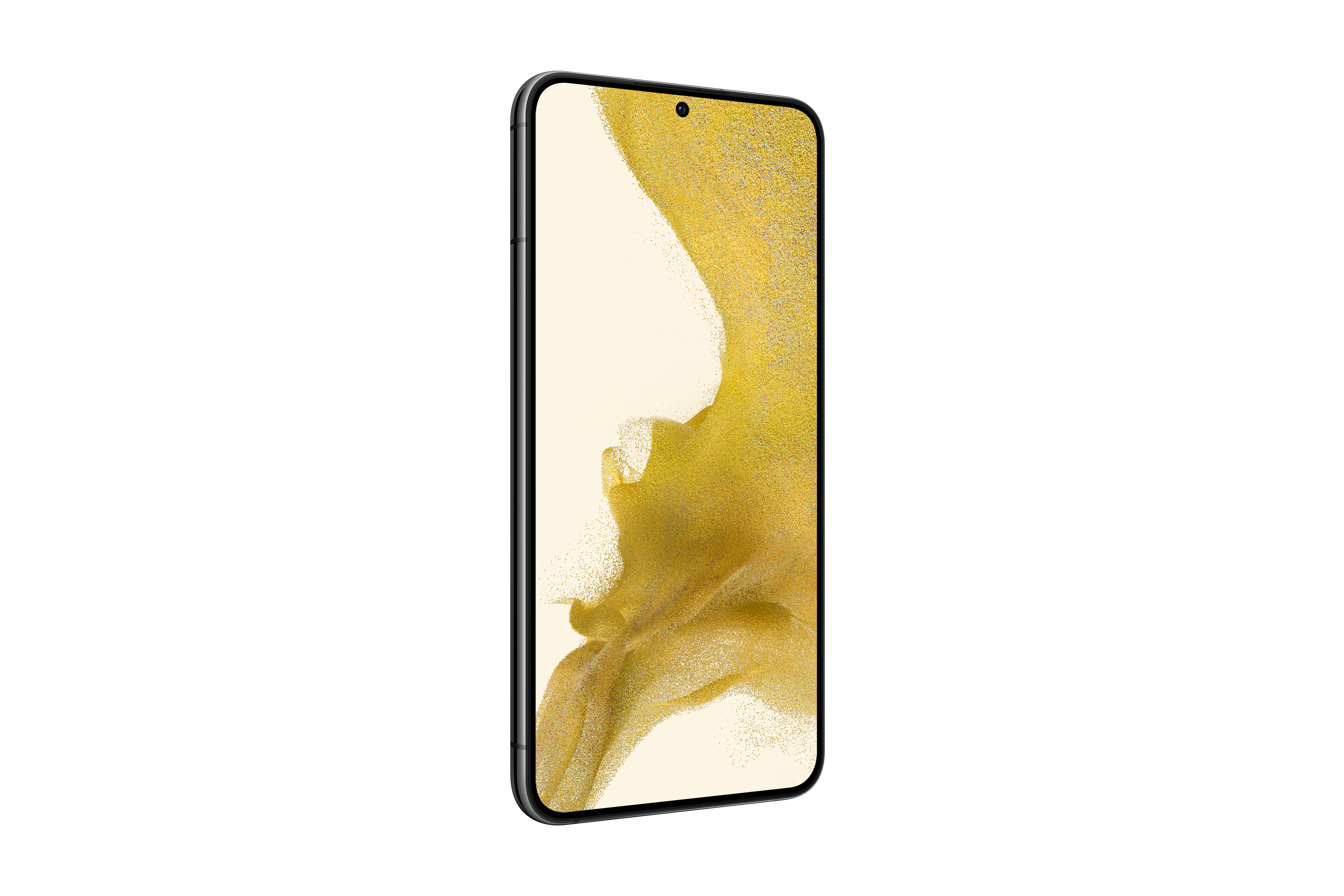 Un telefono moderno con schermo giallo chiaro e bordi scuri.