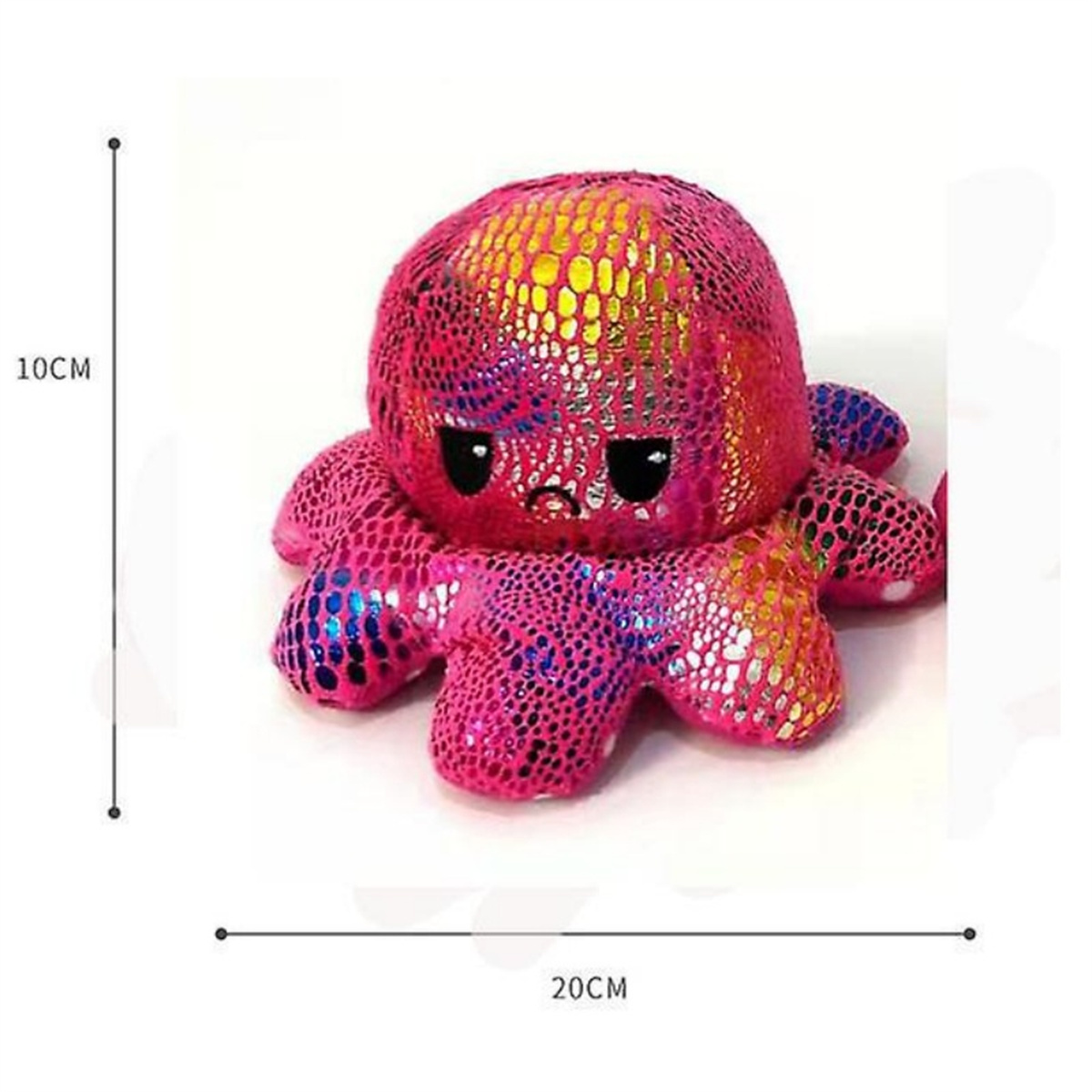 Rosa Octopus-Plüschtier mit Wendepailletten, 10 cm hoch und 20 cm breit.