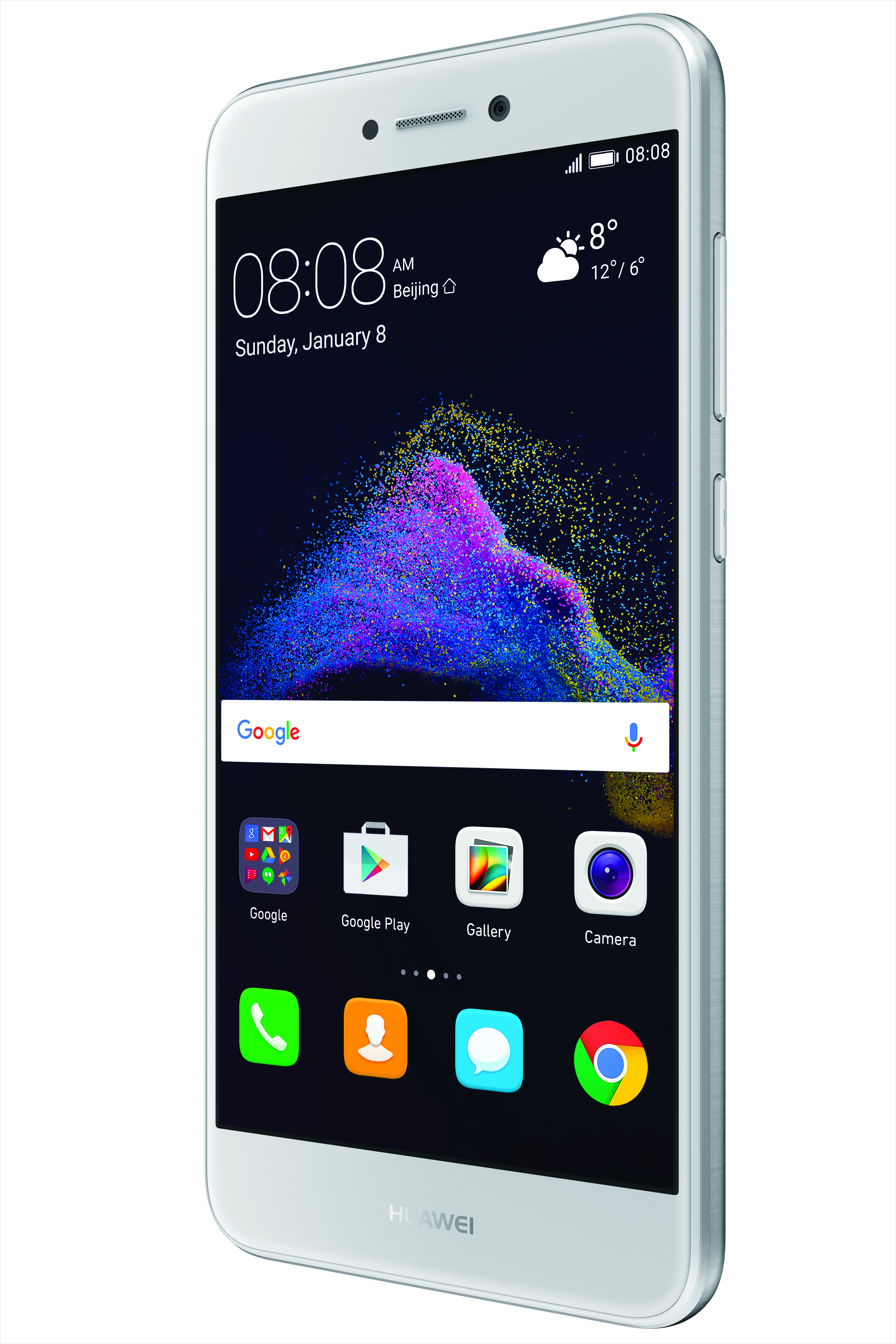 Smartphone mit farbenfroher Bildschirmanzeige, zeigt App-Symbole. Weißer Hintergrund.