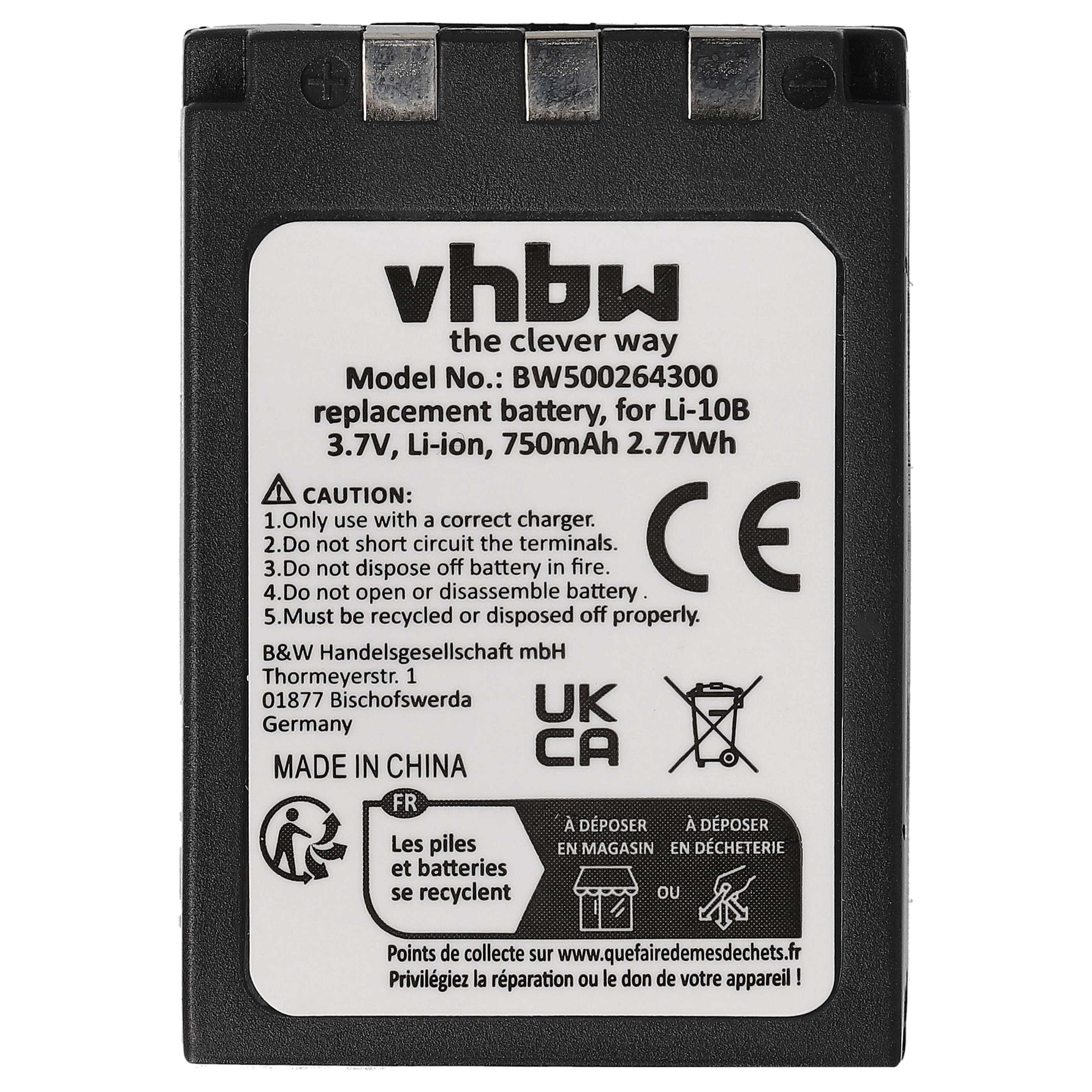 Eine schwarze Batterie mit weißem Text und CE-Zeichen auf der Oberfläche sowie einem Recycling-Logo.
