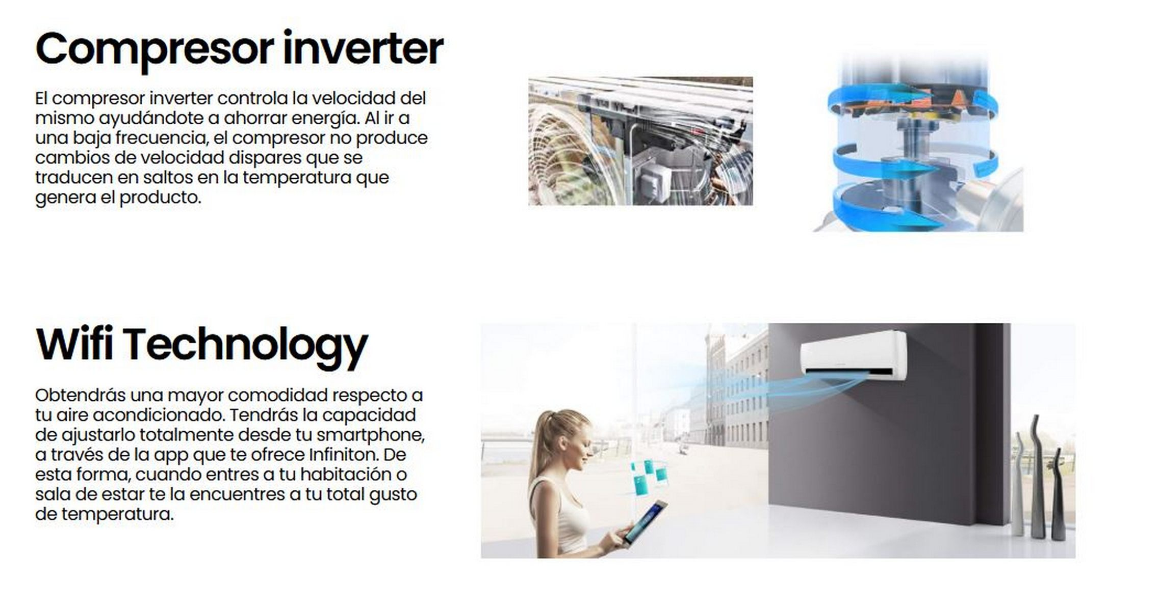 Una imagen basada en texto con texto sobre compresor y tecnología wifi, con imágenes.