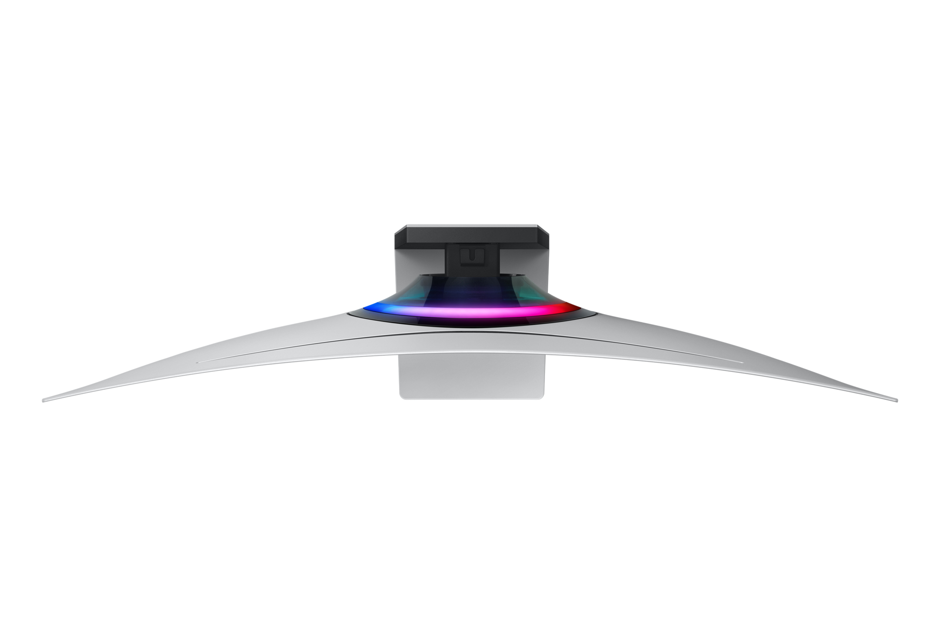 Un monitor bianco curvo con illuminazione RGB.