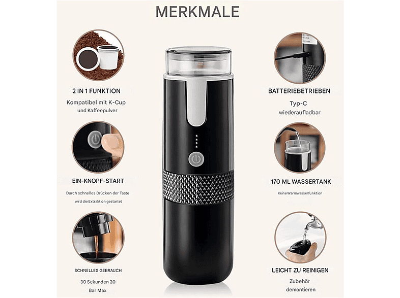 PNUATICM Tragbar, Kaffee, Camping Kaffeemaschine Schwarz | MediaMarkt