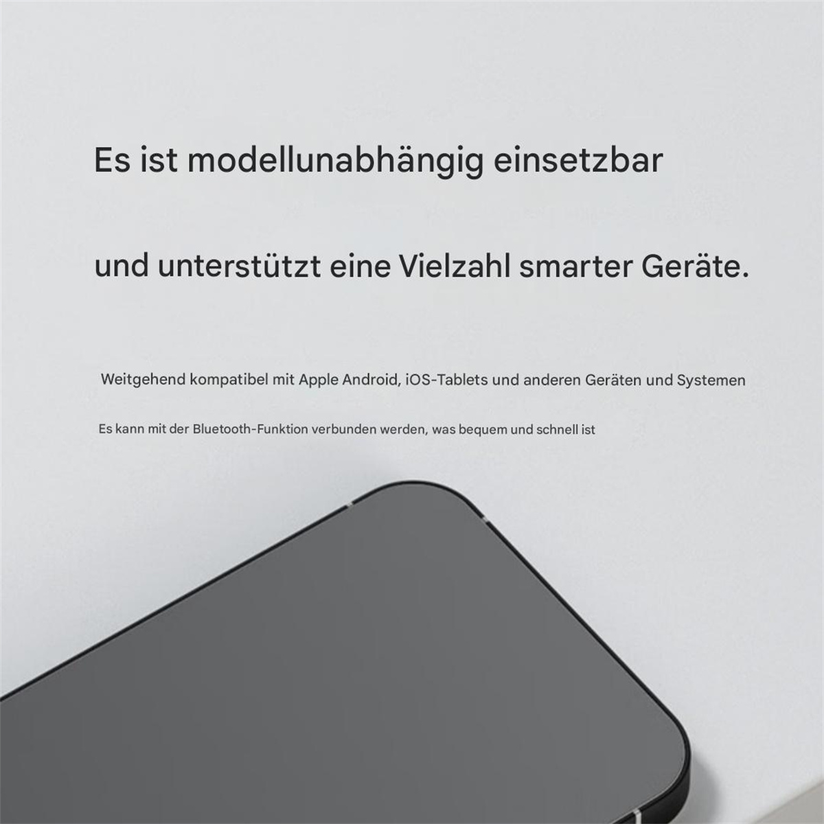 Ein Telefon mit schwarzem Bildschirm, mit Text darüber.