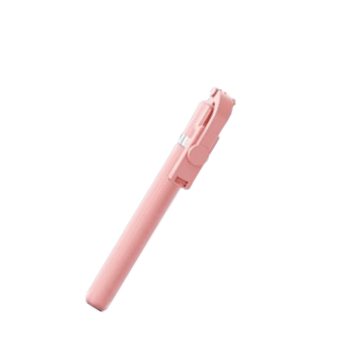 Ein rosa Selfie-Stick, abgewinkelt vor weißem Hintergrund, zeigt sein Design.