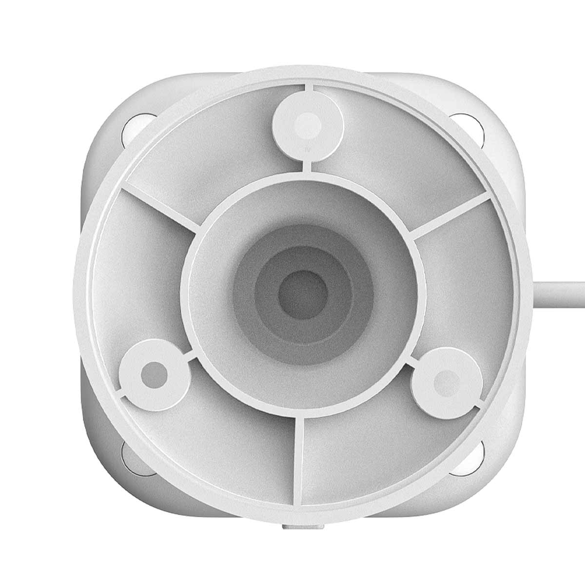 Weißer Gerätefuß, kreisförmiges Design, mit Löchern und zentraler Aussparung.