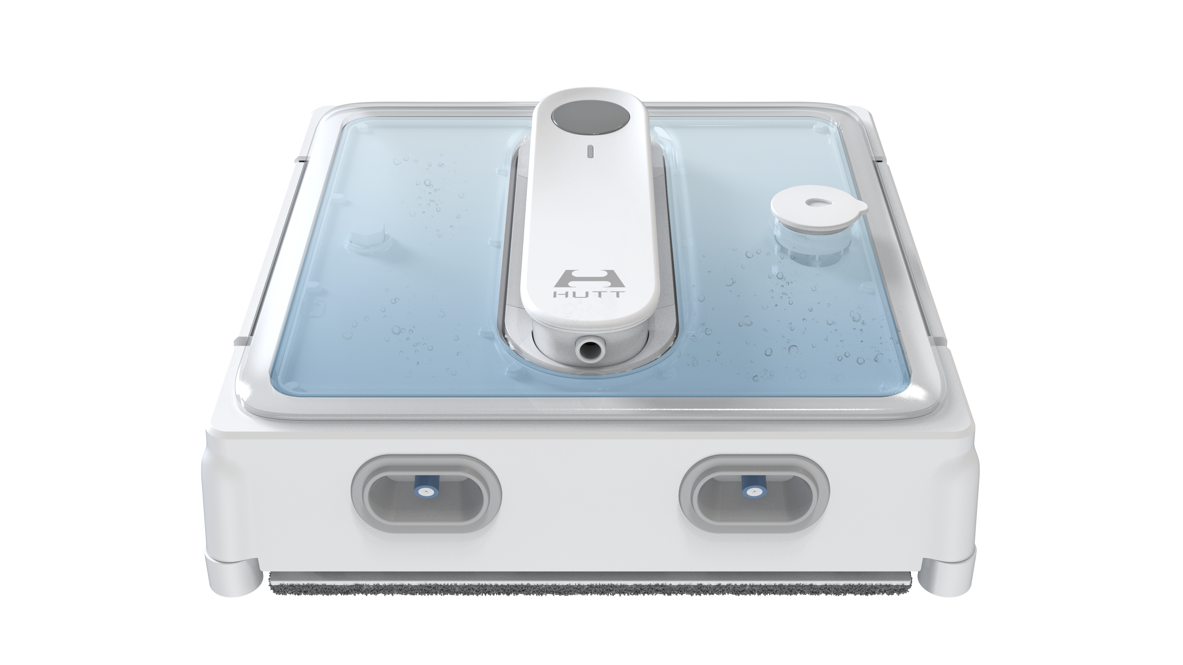 Biało-niebieski robot do czyszczenia okien na białym tle.