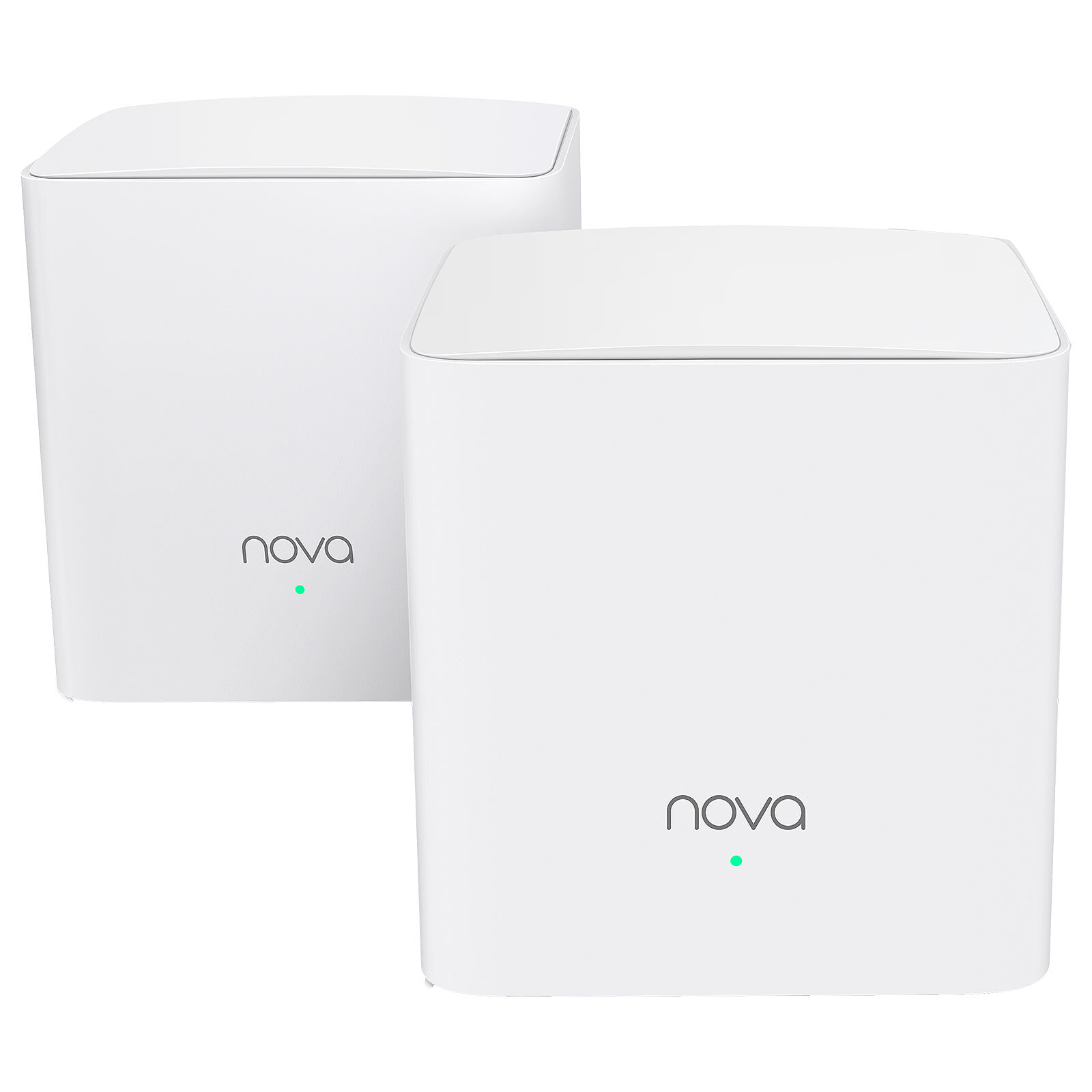 Sono mostrati due hub di rete bianchi quadrati con il logo "nova".