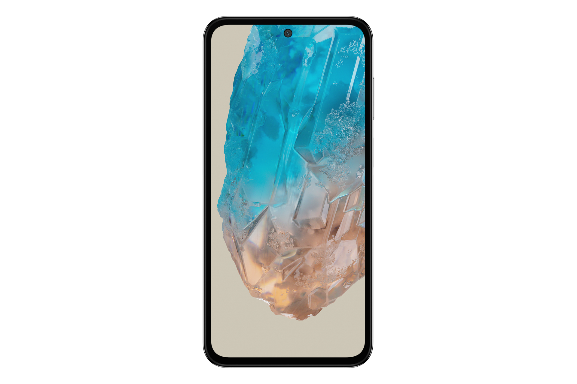 Schermo smartphone con design astratto blu e marrone.