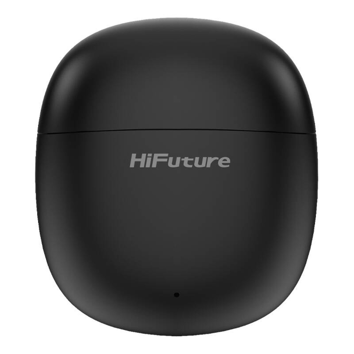 Una custodia nera per auricolari HiFuture, arrotondata con il nome del marchio sul davanti.