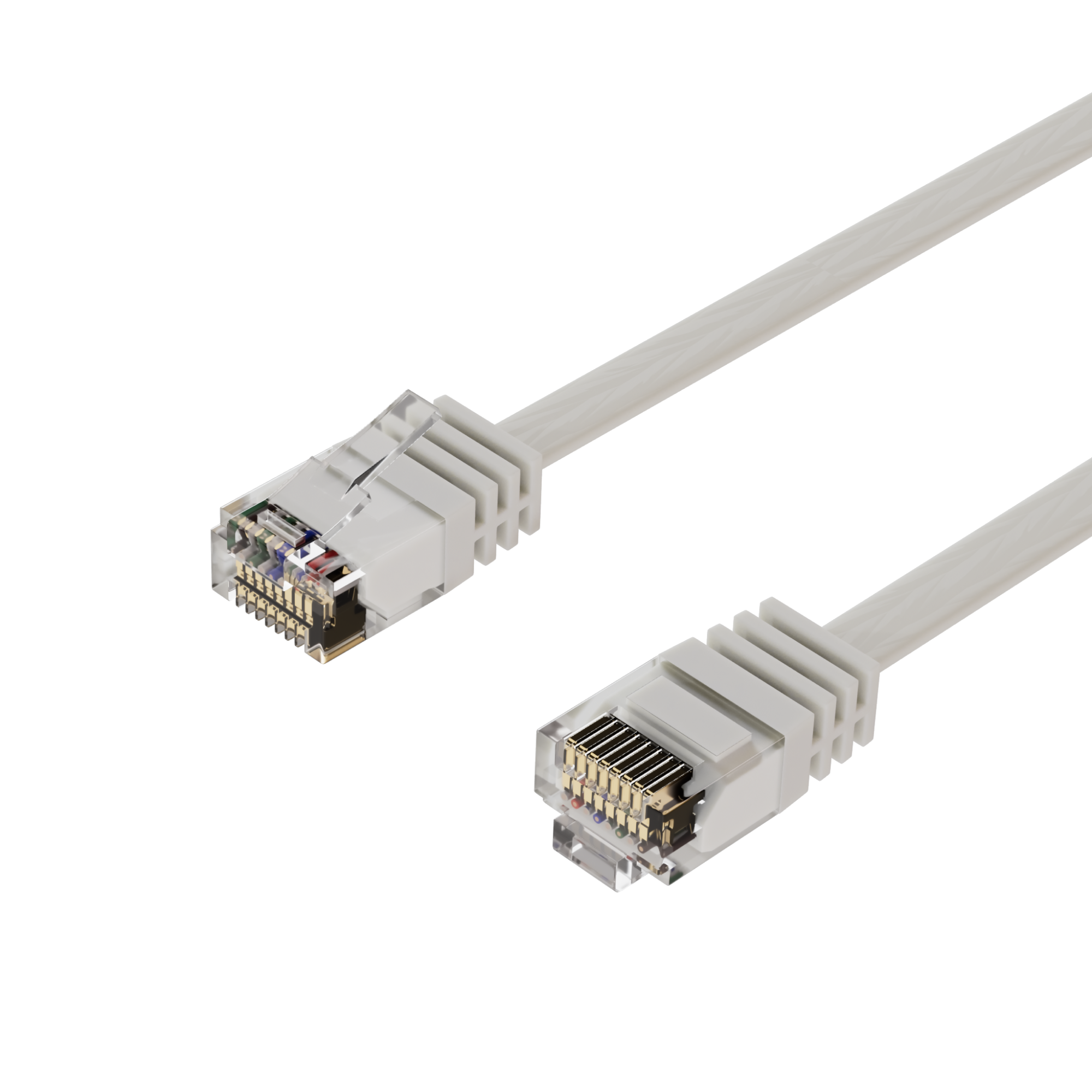 Zwei weiße Ethernet-Kabelanschlüsse. Isoliert auf weißem Hintergrund.