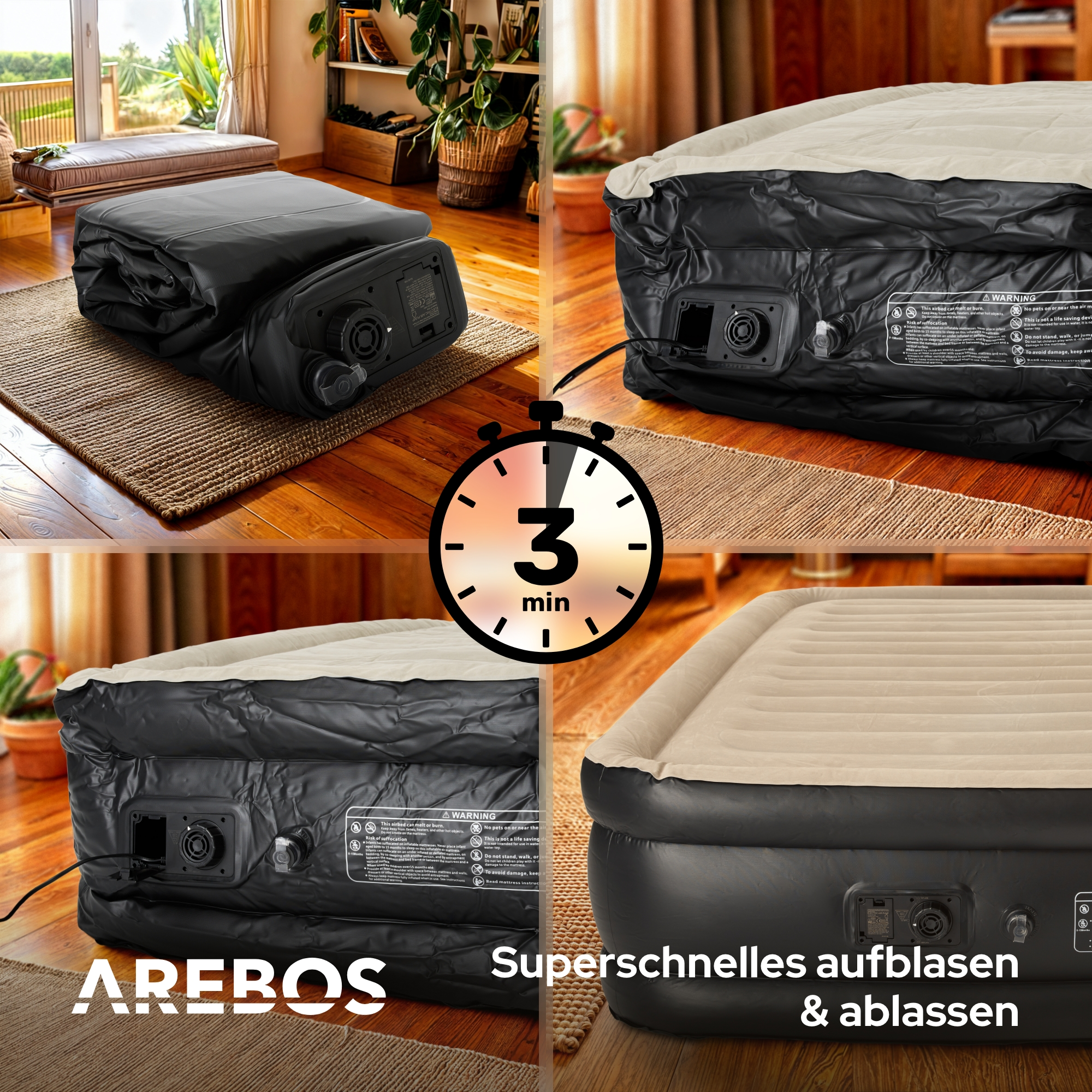 AREBOS Selbstaufblasend Gästebett Doppel mit Pumpe Luftmatraze