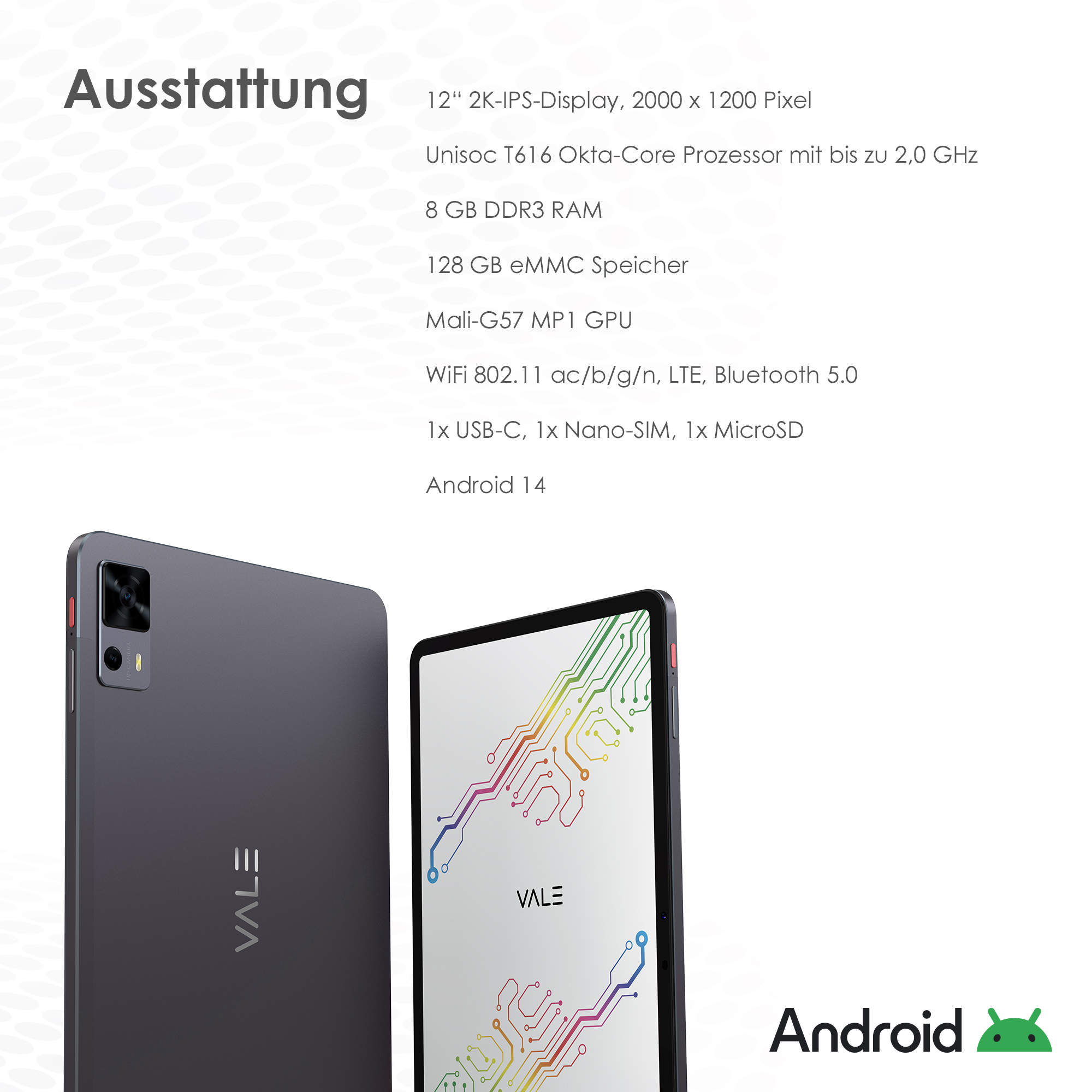Ein Tablet mit einem Bildschirm, der ein Leiterplattendesign und Spezifikationen anzeigt.