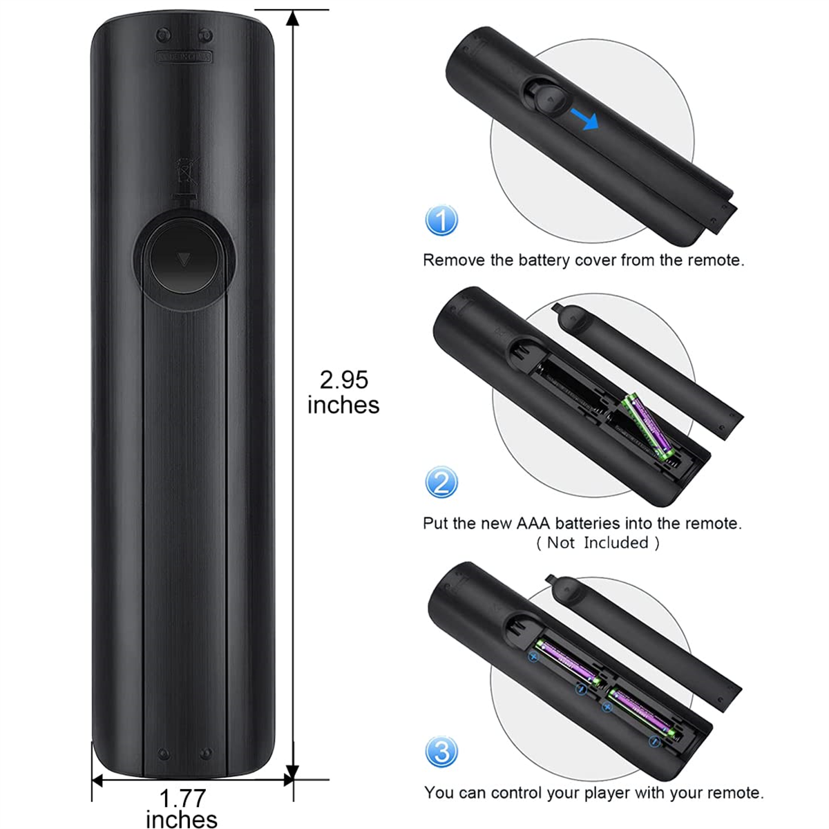 Anweisungen zum Entfernen der Fernbedienungsabdeckung, Einlegen der Batterien und Verwenden der Fernbedienung.