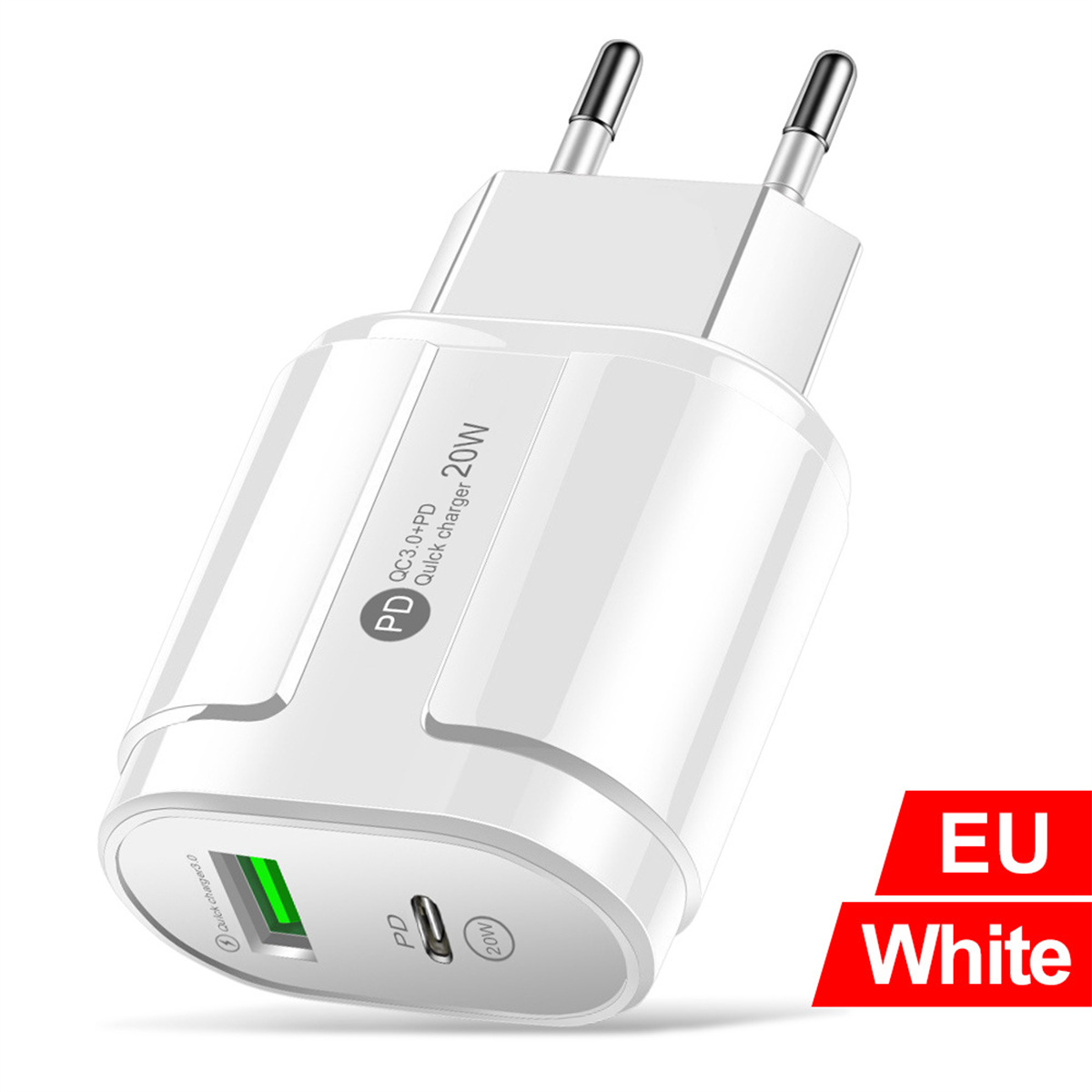 Weißes EU-Ladegerät mit Schnelllader 20W.