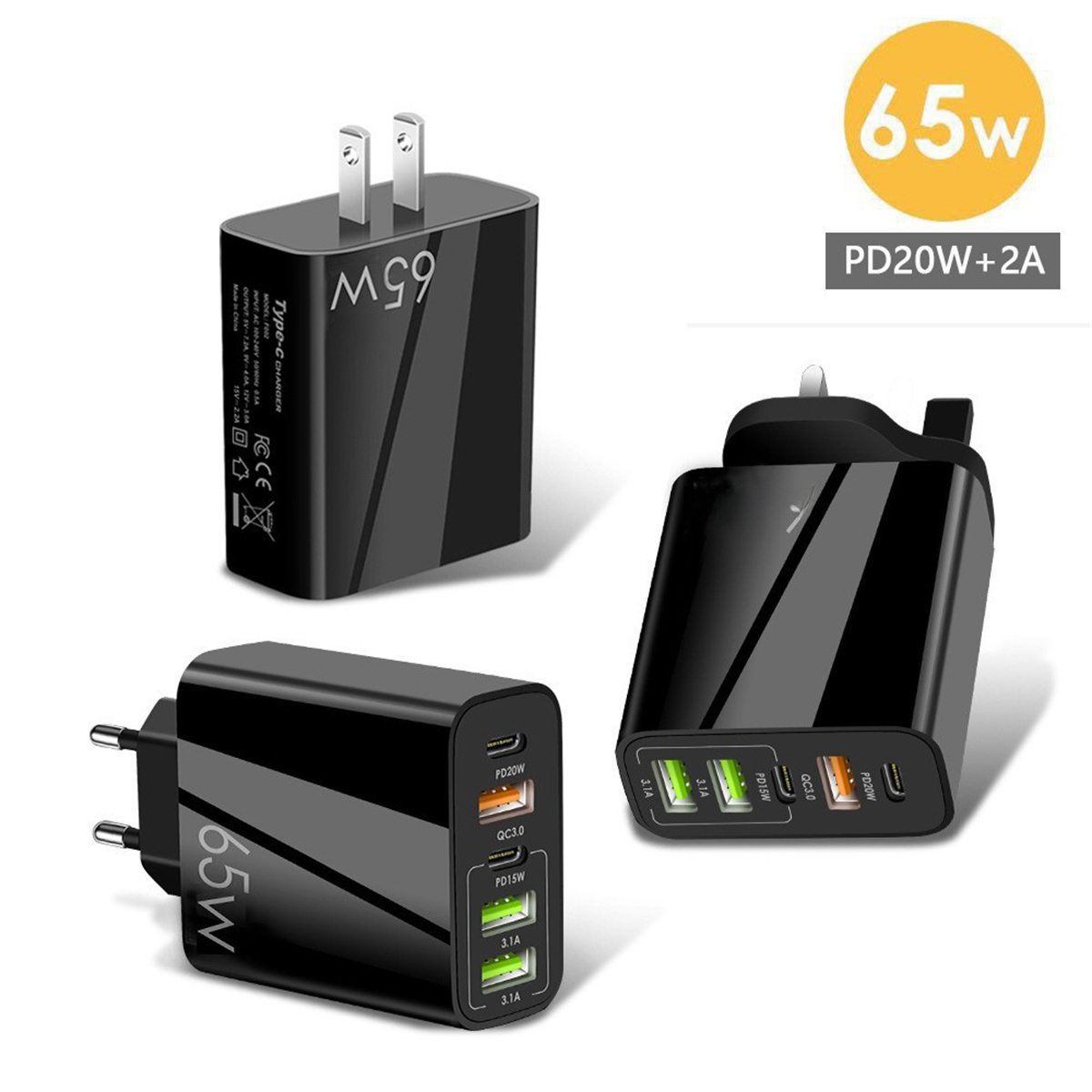Schwarze Ladegeräte mit mehreren USB-Anschlüssen.