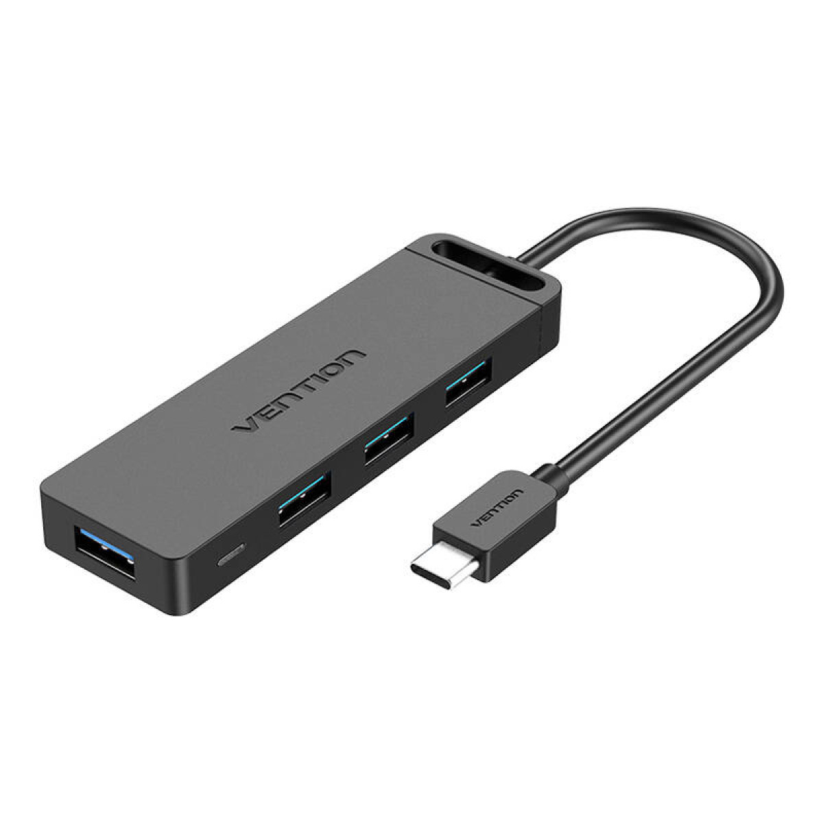 Concentrador USB Vention gris oscuro con 4 puertos USB y cable conector USB-A.