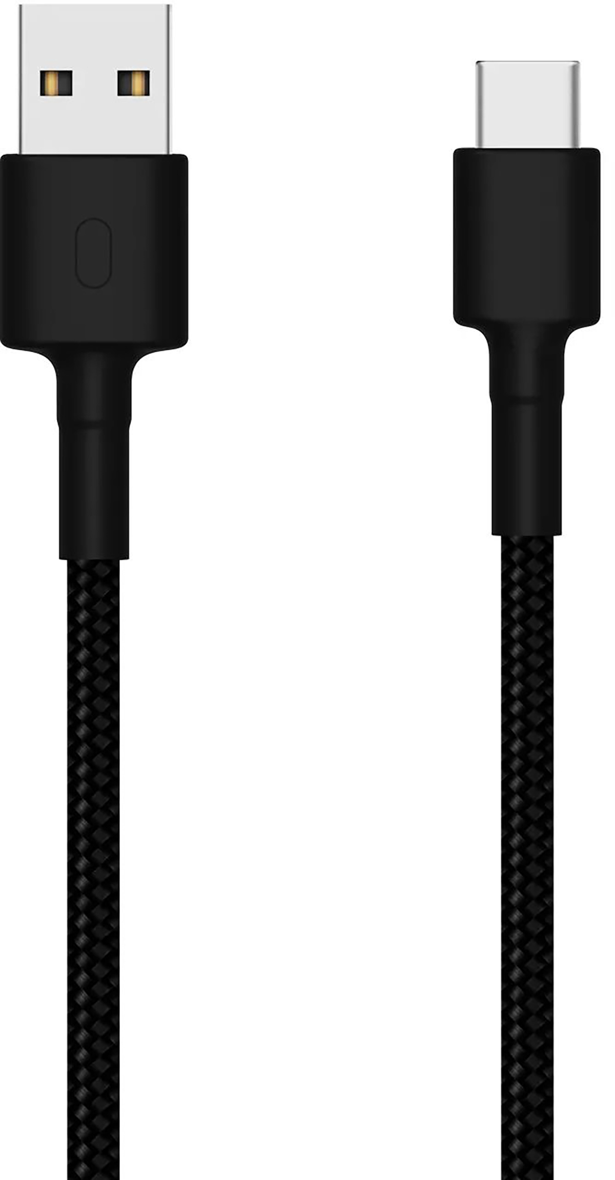 Czarny kabel USB na USB-C. Kabel jest czarny, z plecioną teksturą. Tło: białe.
