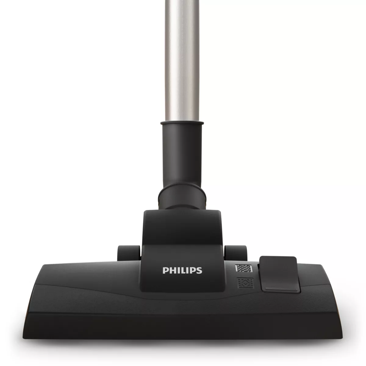 Czarna głowica odkurzacza z logo Philips na białym tle.