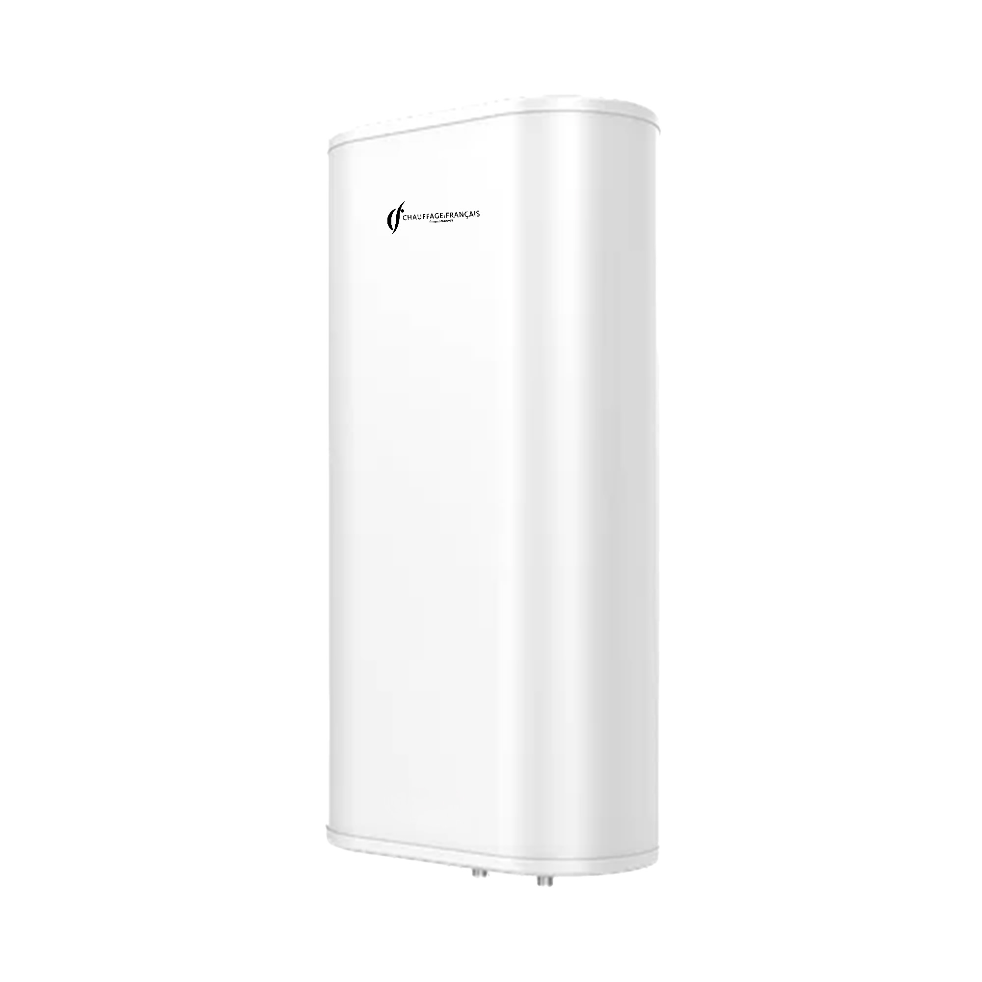 Witte, cilindrische, verticale antenne met het bedrijfslogo op een witte achtergrond.