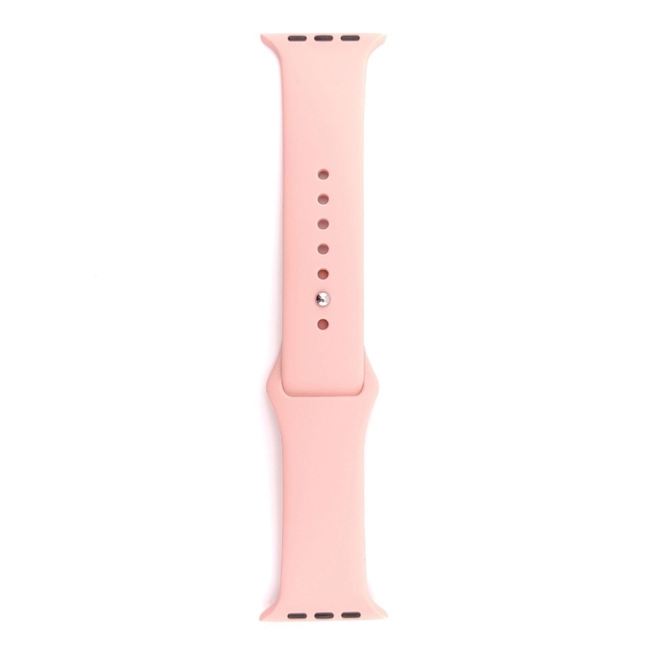 Ein rosa Apple Watch-Armband. Es hat Löcher und eine Schnalle zur Anpassung.