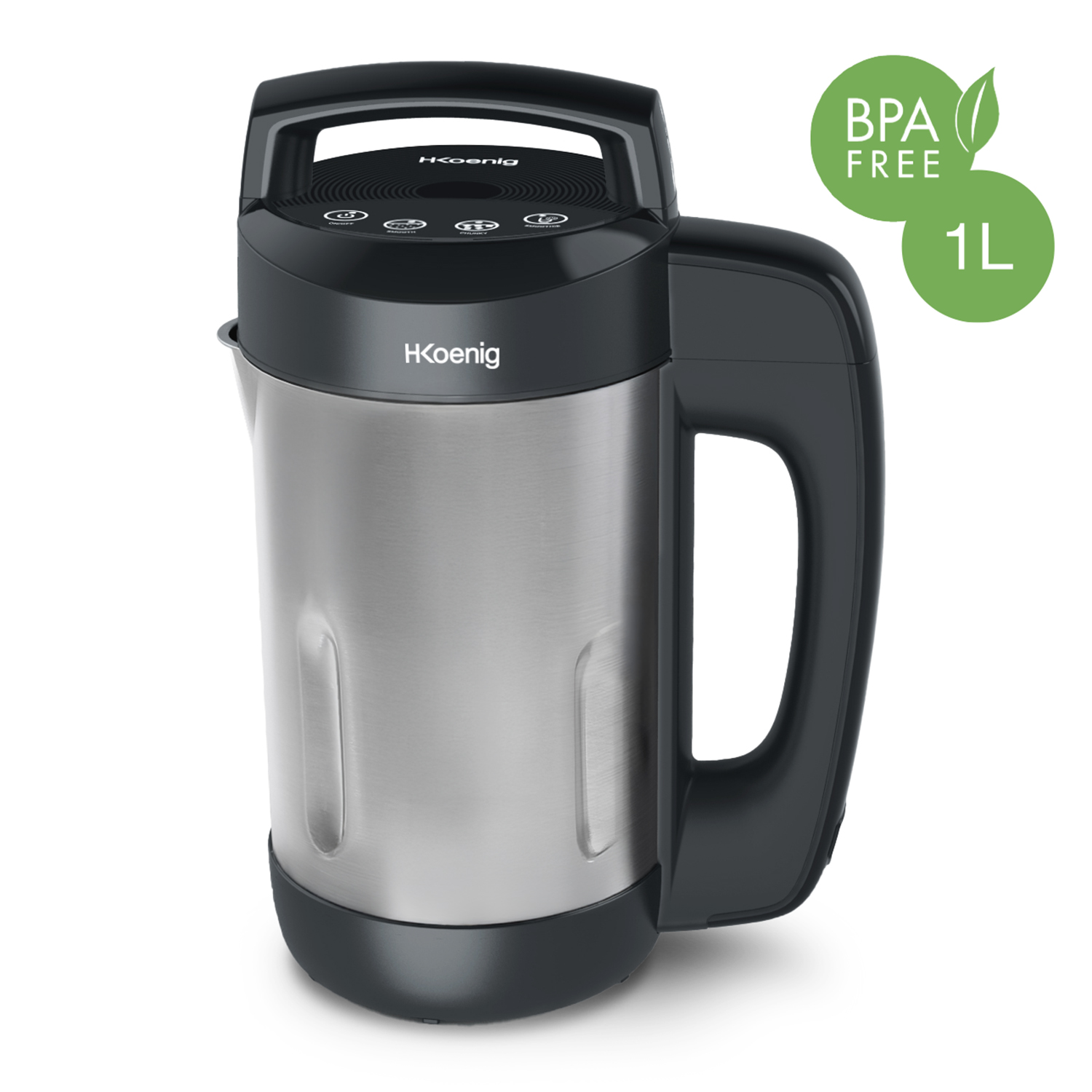 Zuppiera H.Koenig argento e nera, con manico, senza BPA e 1L.