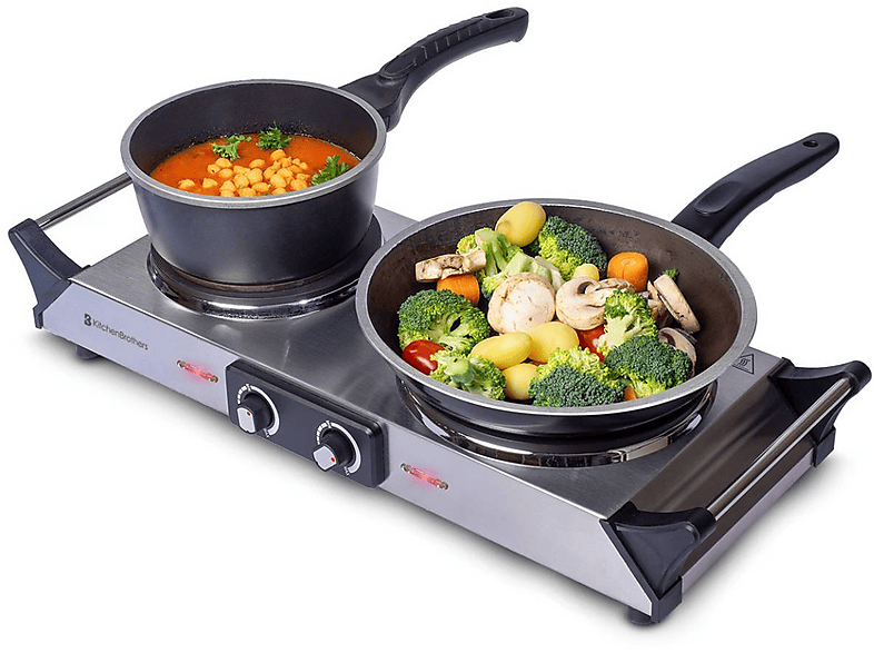Klarstein Cookorama elektrische dubbele kookplaat, 2250 Watt, massieve kookplaten: 150/180 mm , controlelampjes, handgrepen, 5 niveaus, kookplaat, camping, zwart