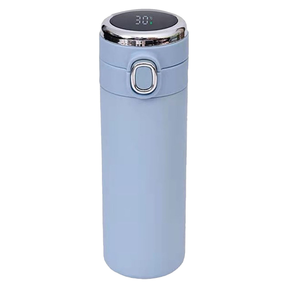Blau Thermoskanne. Blaue Thermoskanne mit Digitalanzeige oben, isoliert auf Weiß.