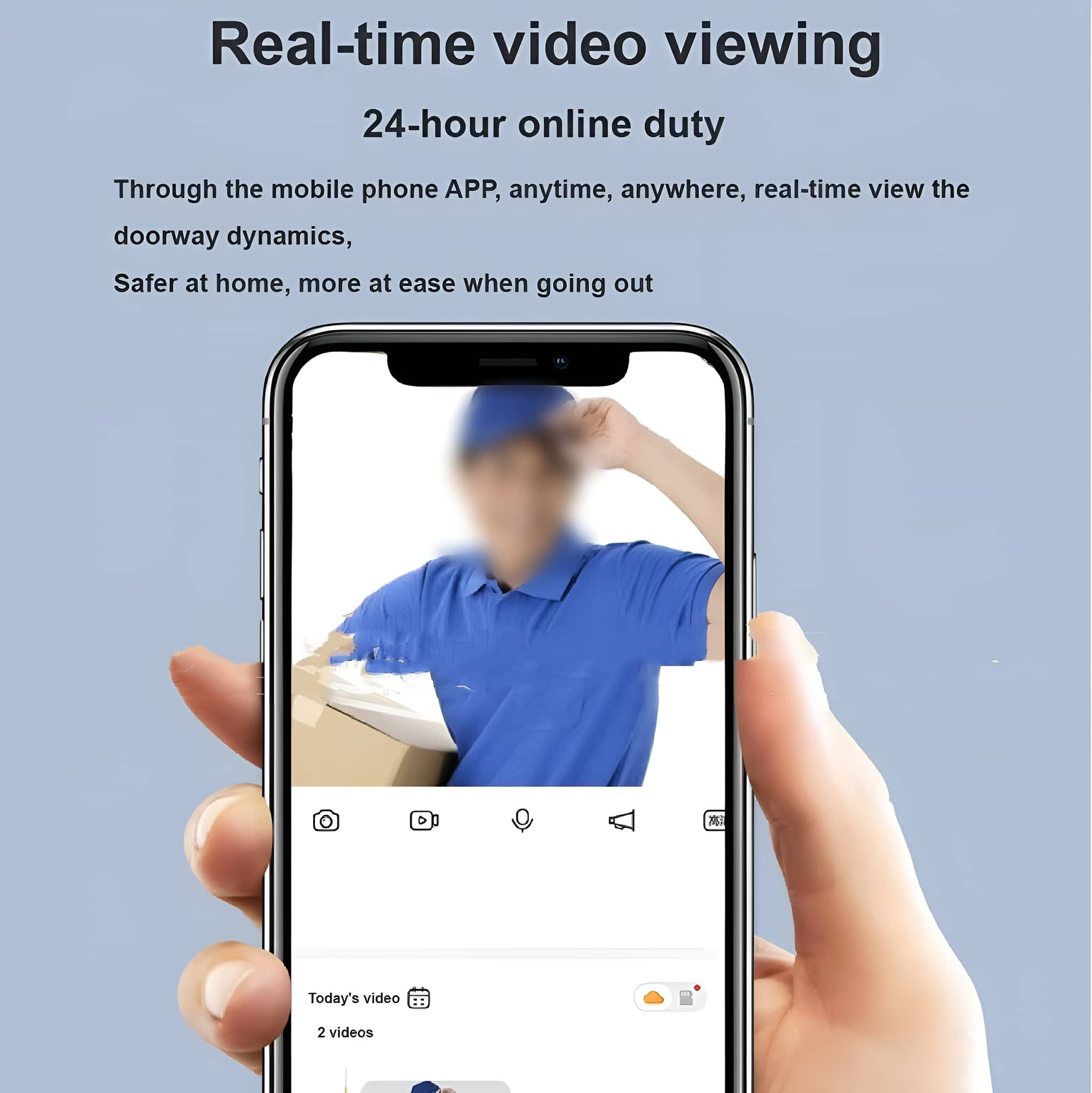 Handy mit Live-Video einer Person an der Tür.