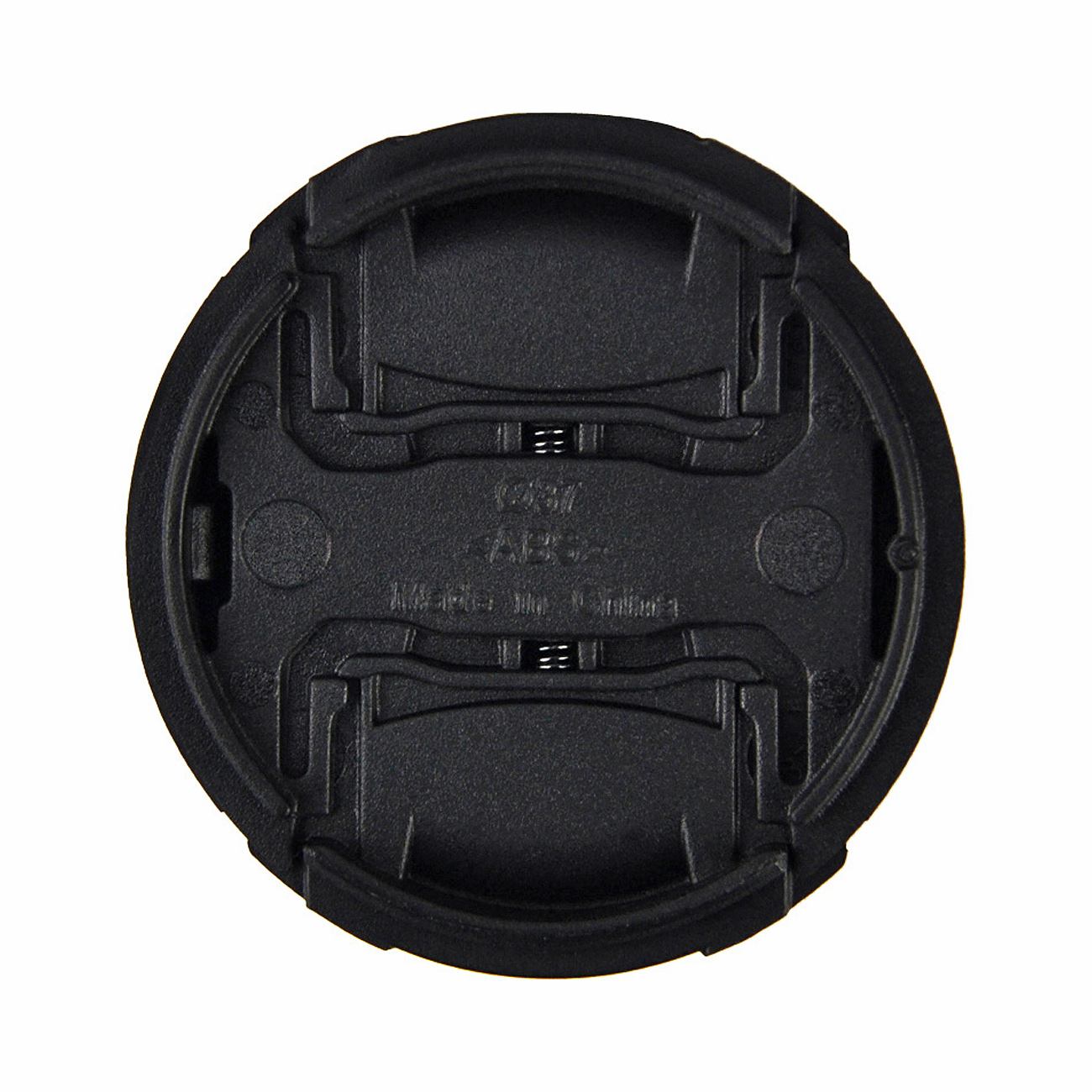 Schwarze Objektivkappe von innen. Text: 'ABC' und 'Made in China'.